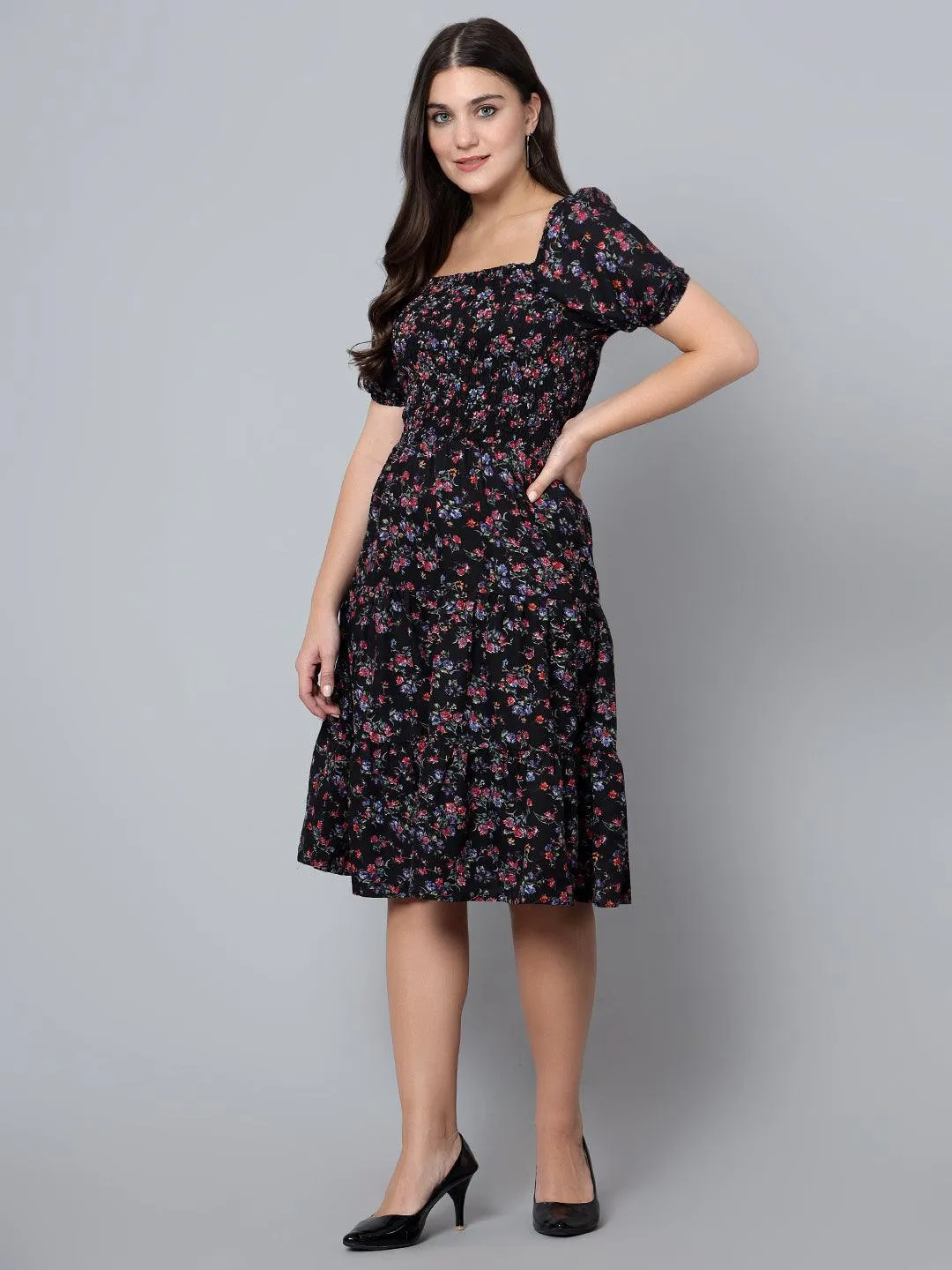 Bani Women Off-Shoulder Womens Floral Printed Dress Blue