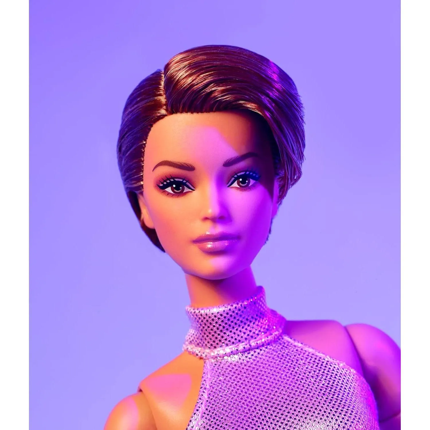 Barbie Looks Doll, Collectible No. 22 with Pixie Cut and Modern Y2K Fashion, Sequined Pink Halter Jumpsuit with Silver Heels