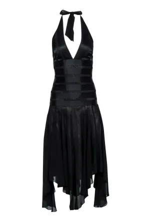 BCBG Max Azria - Black Satin Striped Halter Dress Sz 0