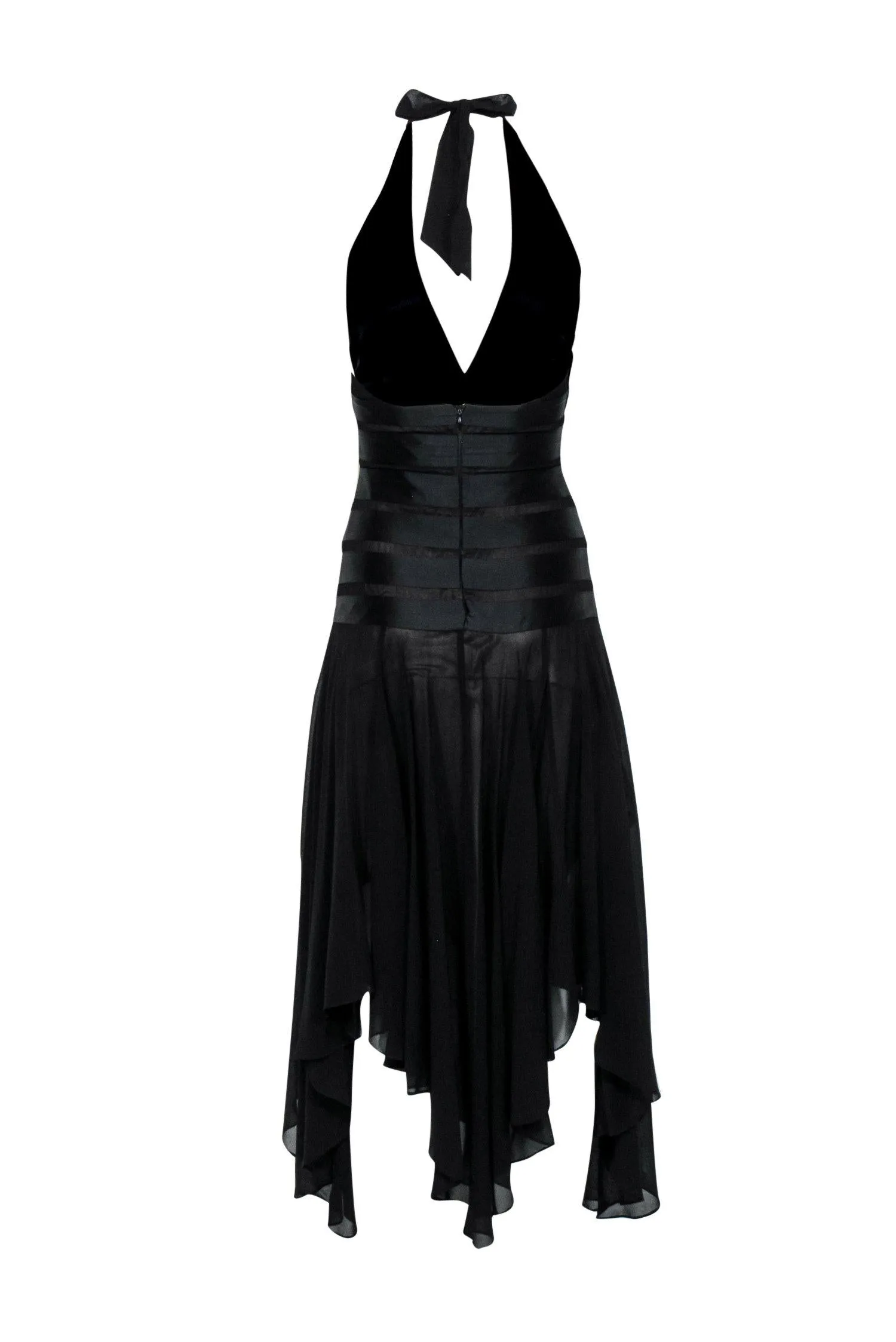 BCBG Max Azria - Black Satin Striped Halter Dress Sz 0