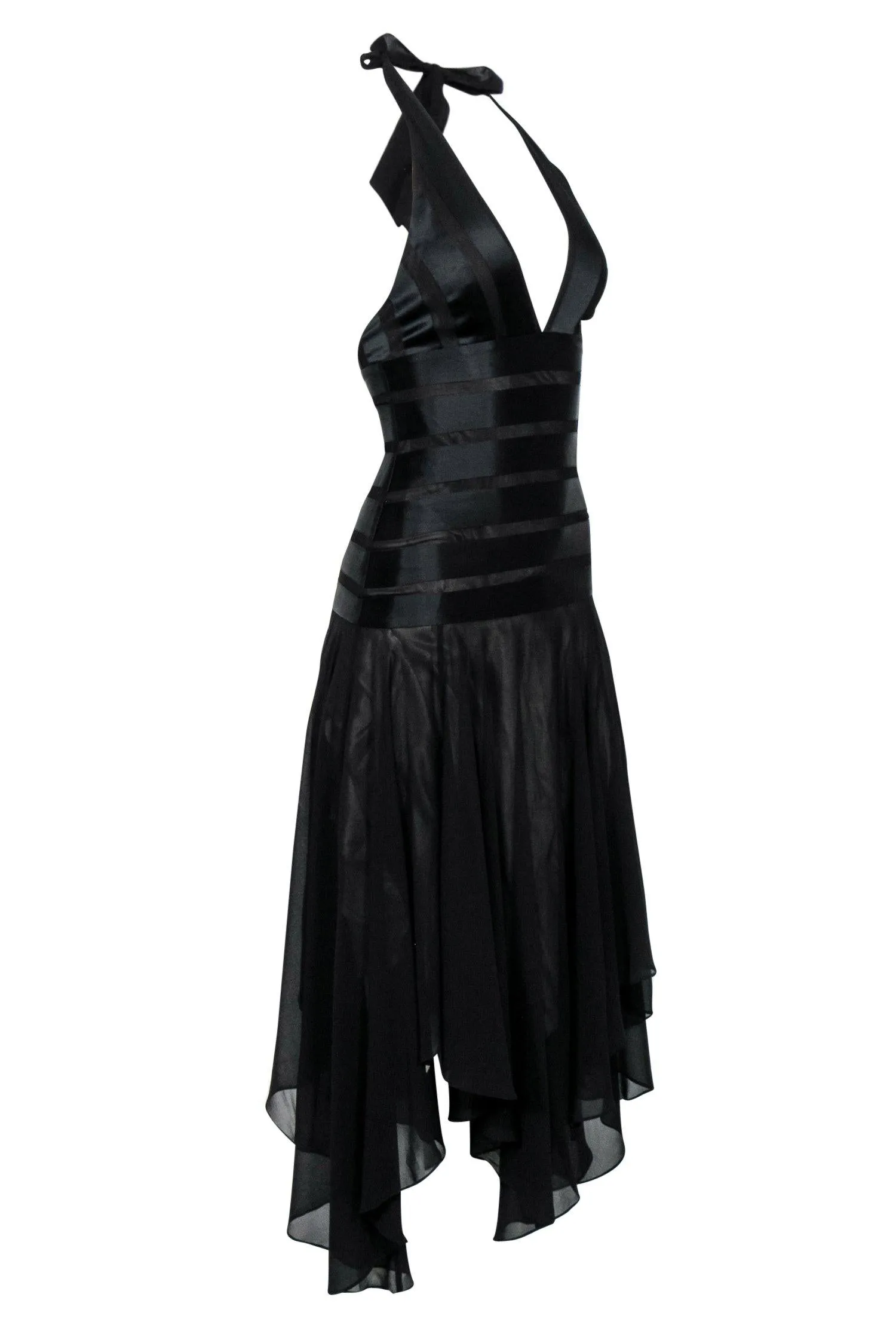 BCBG Max Azria - Black Satin Striped Halter Dress Sz 0