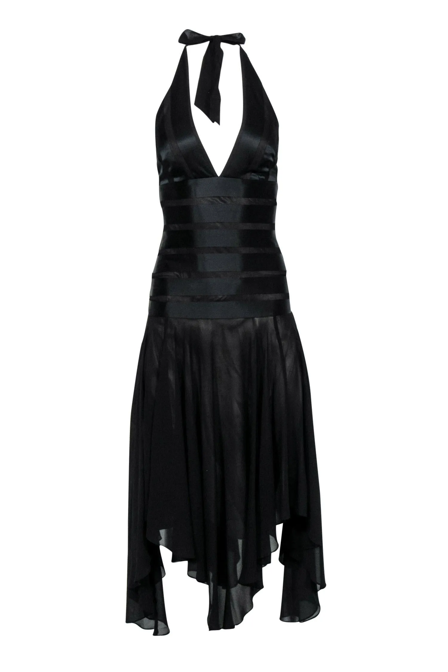 BCBG Max Azria - Black Satin Striped Halter Dress Sz 0