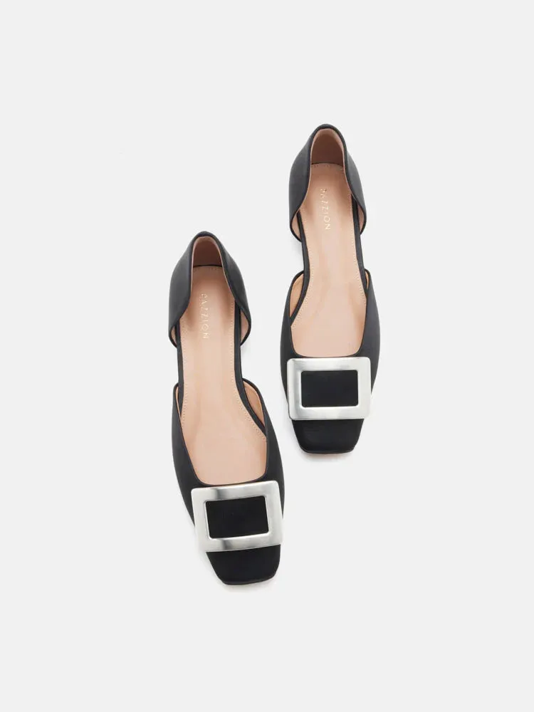 Beatrice Silver Square Buckle Heels