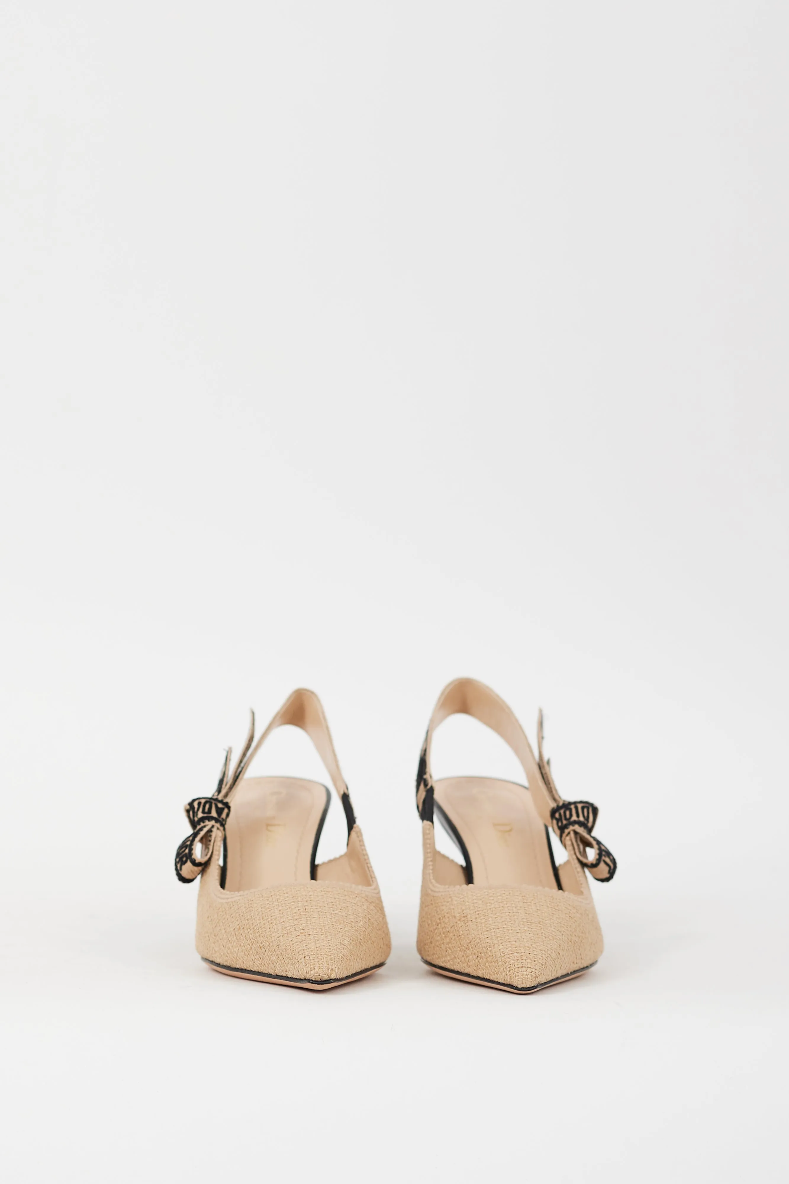 Beige & Black Canvas J'Adior Slingback Pump