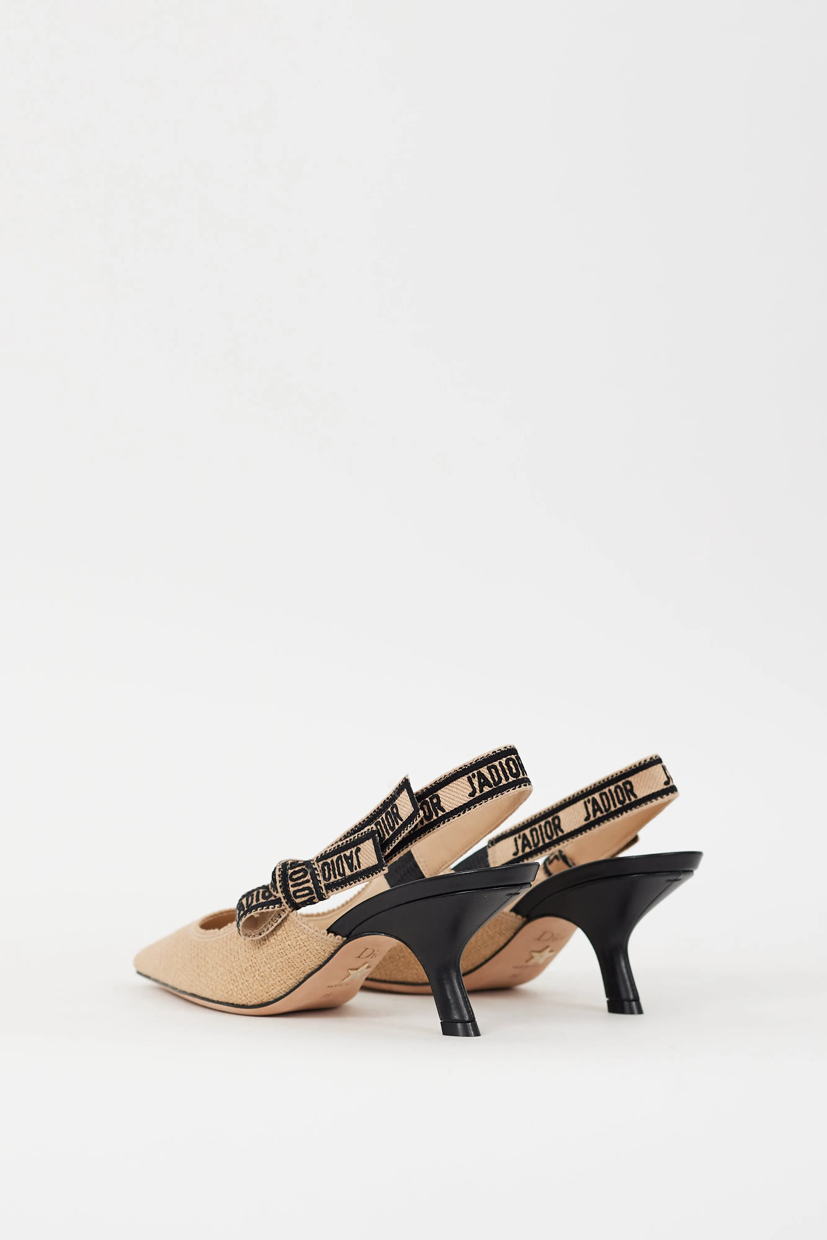Beige & Black Canvas J'Adior Slingback Pump