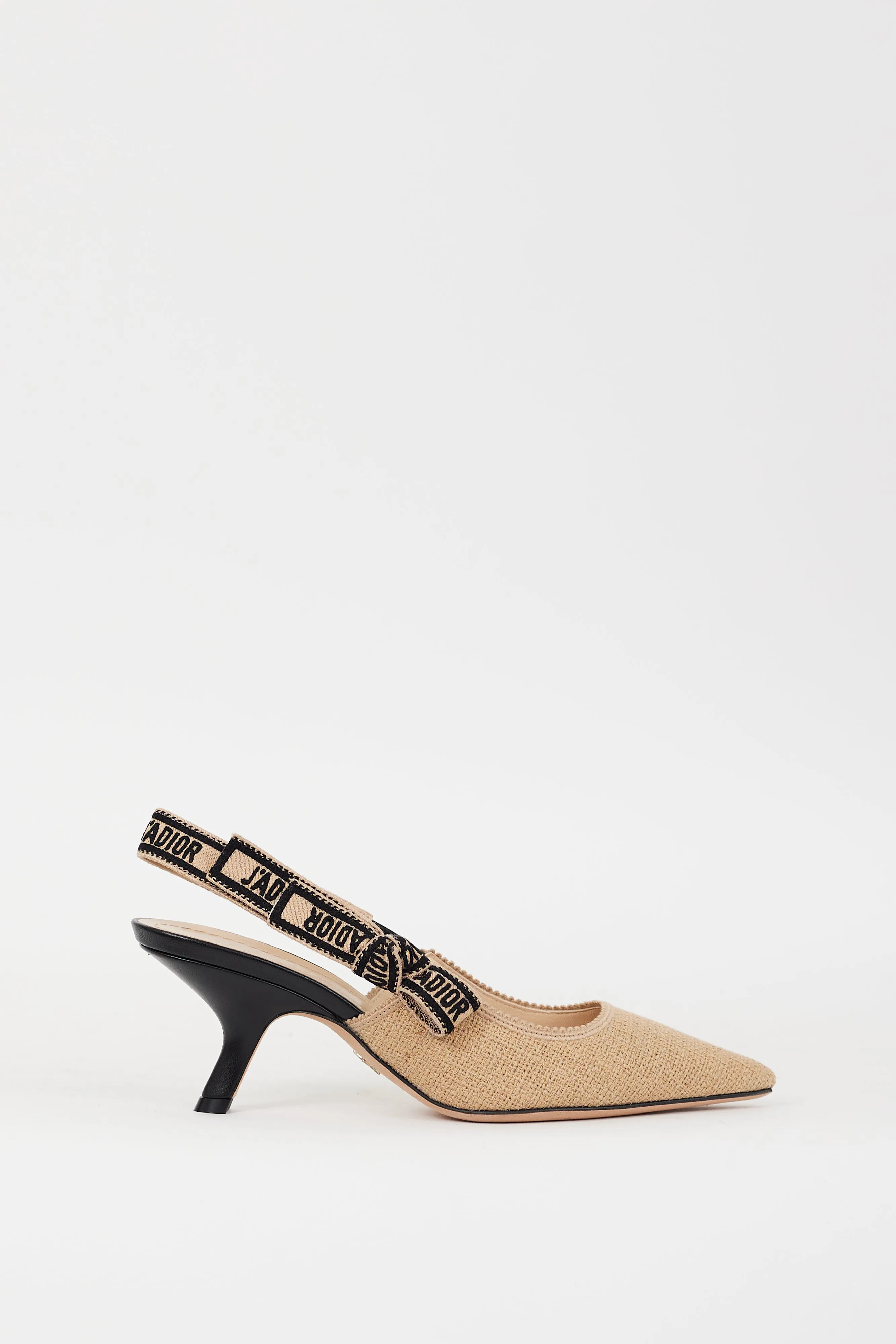 Beige & Black Canvas J'Adior Slingback Pump