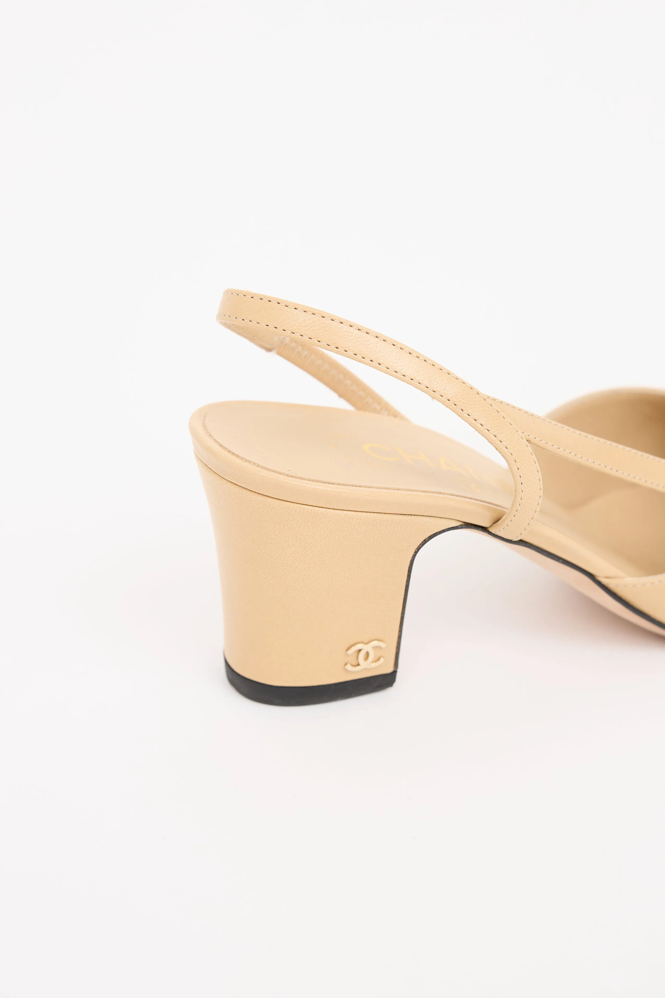 Beige & Black Cap Toe Slingback Heel