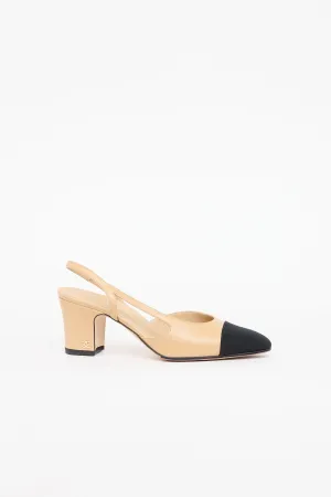 Beige & Black Cap Toe Slingback Heel