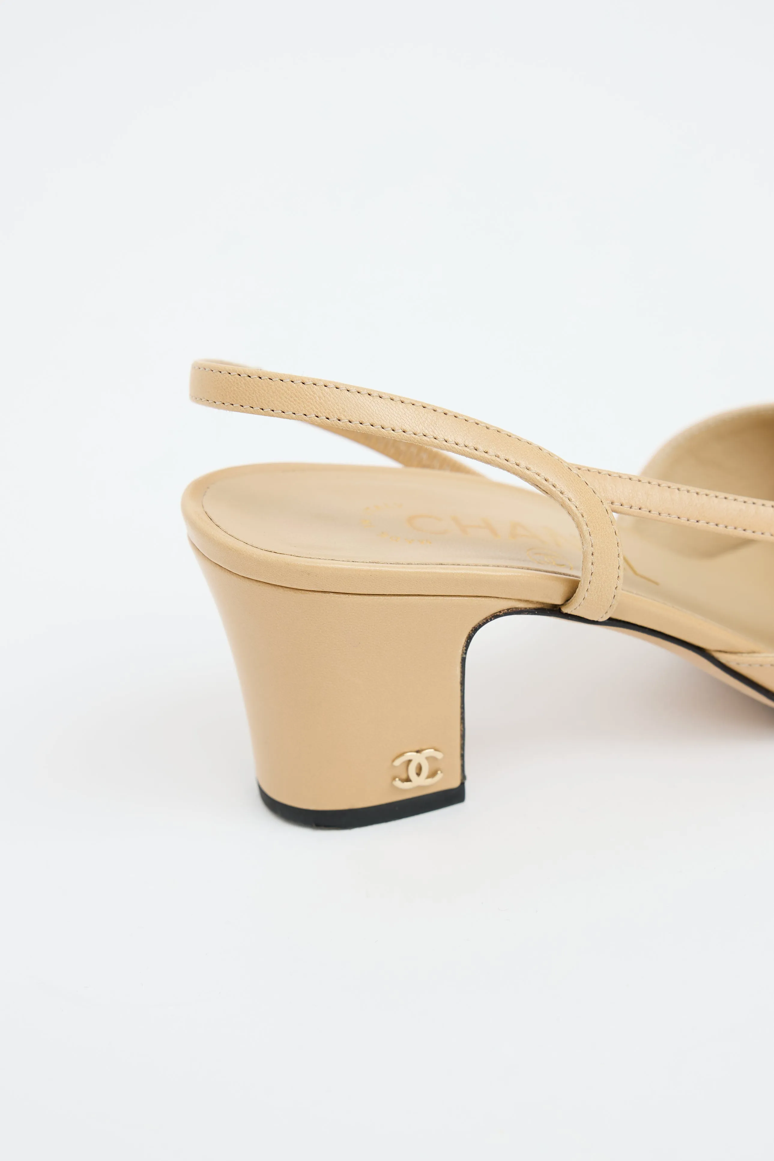 Beige & Black Leather Slingback Heel