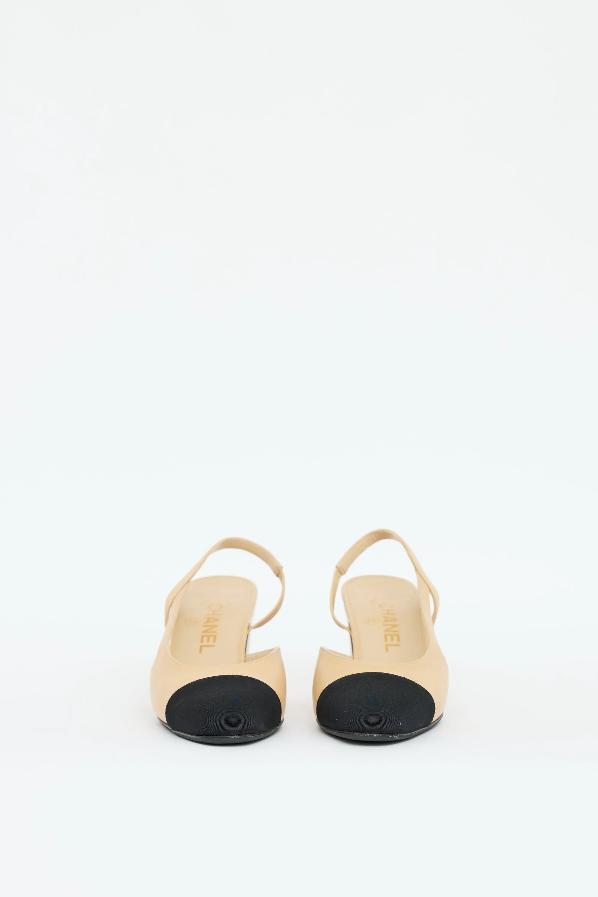 Beige & Black Leather Slingback Heel