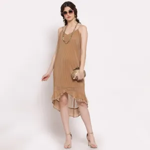 Beige Plisse Asymmetric Dress