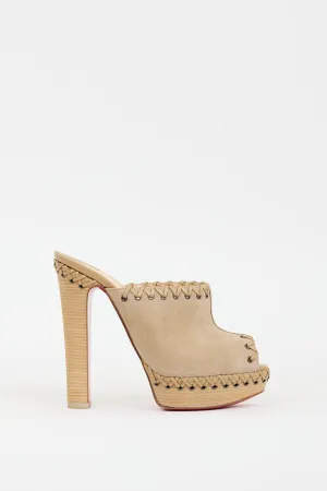 Beige Suede Whipstitched Sablina Mule