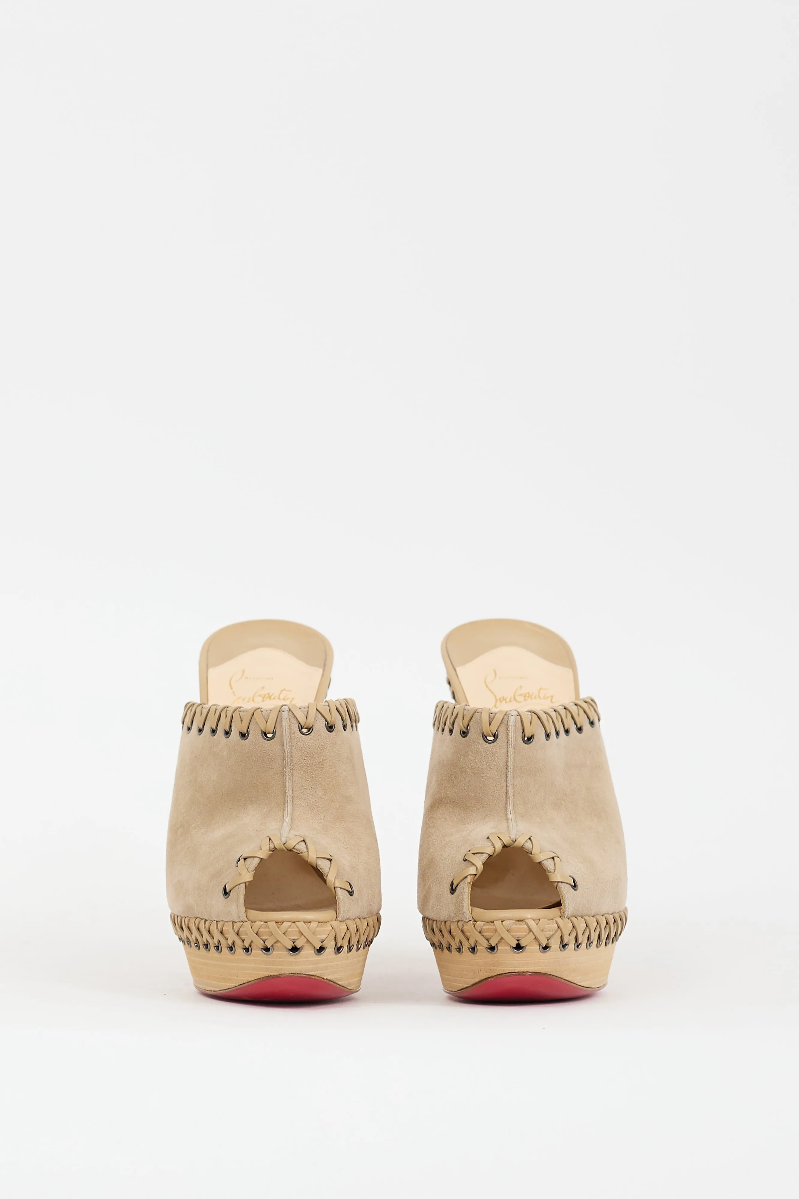 Beige Suede Whipstitched Sablina Mule