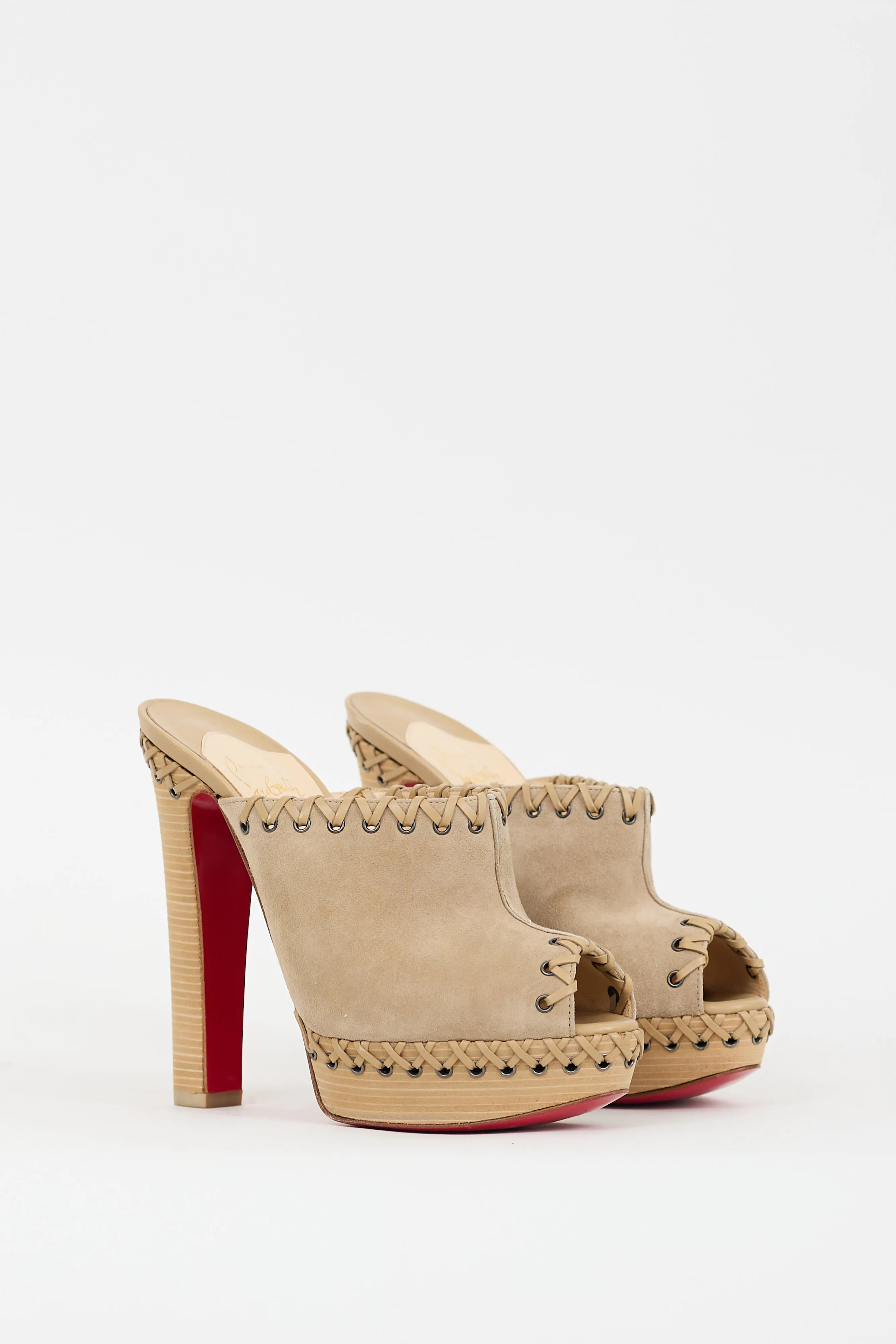 Beige Suede Whipstitched Sablina Mule