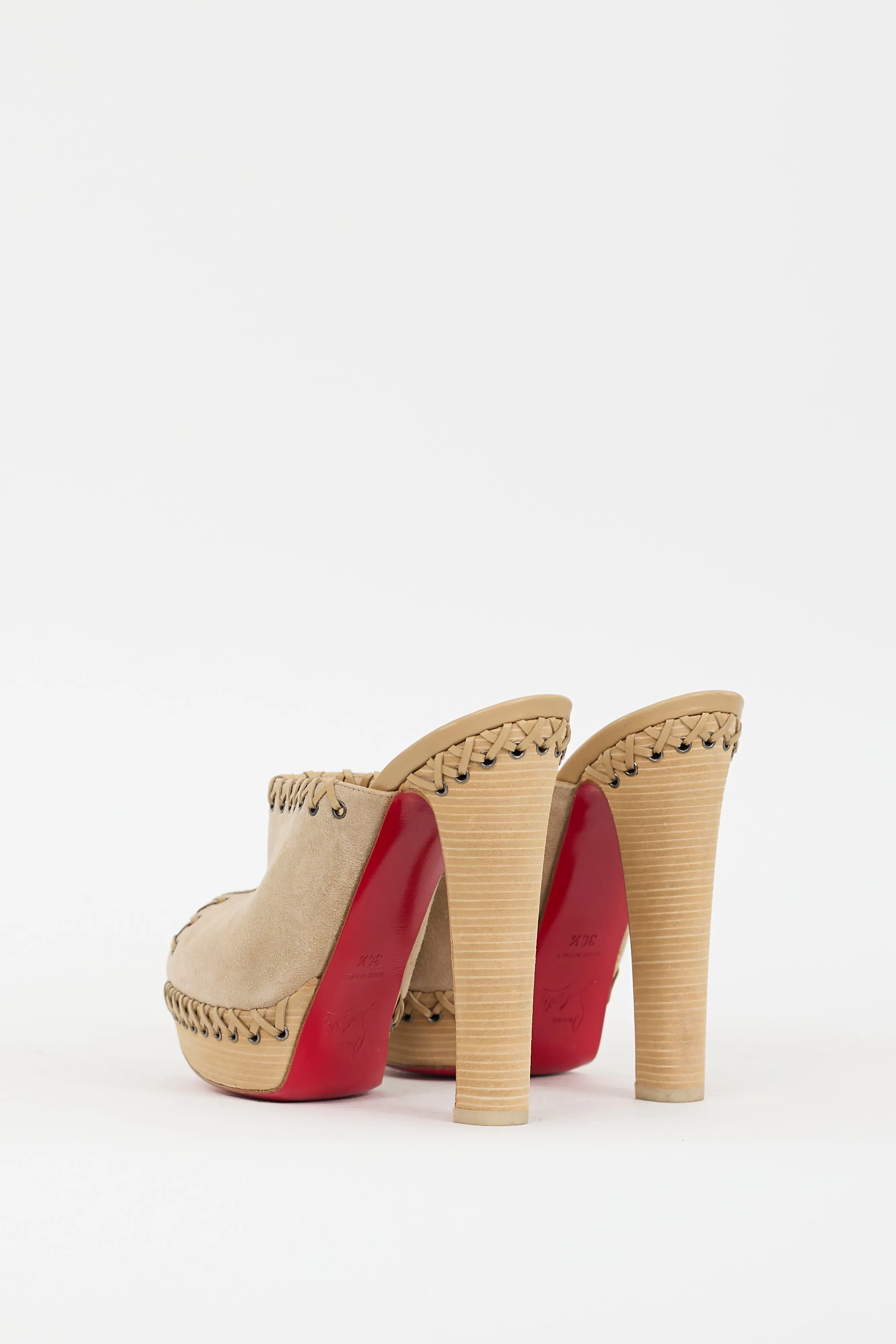 Beige Suede Whipstitched Sablina Mule