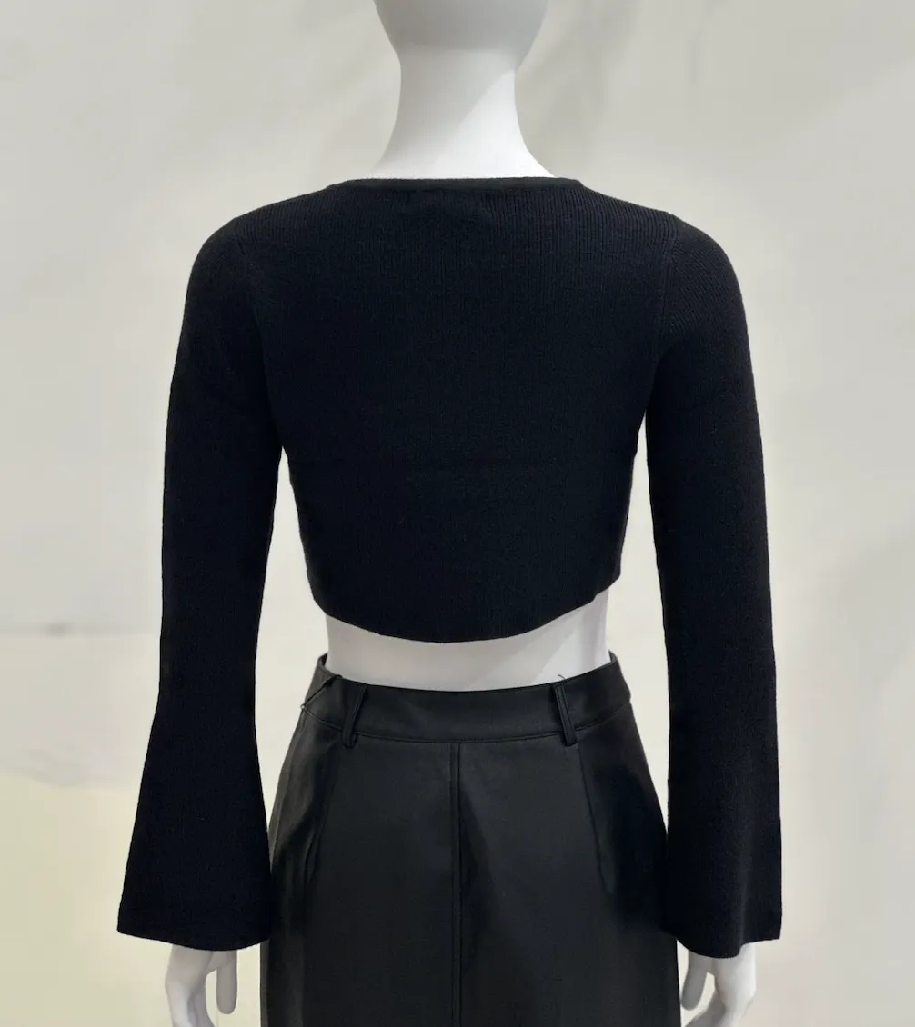 Bell Sleeve Bow Cropped Top