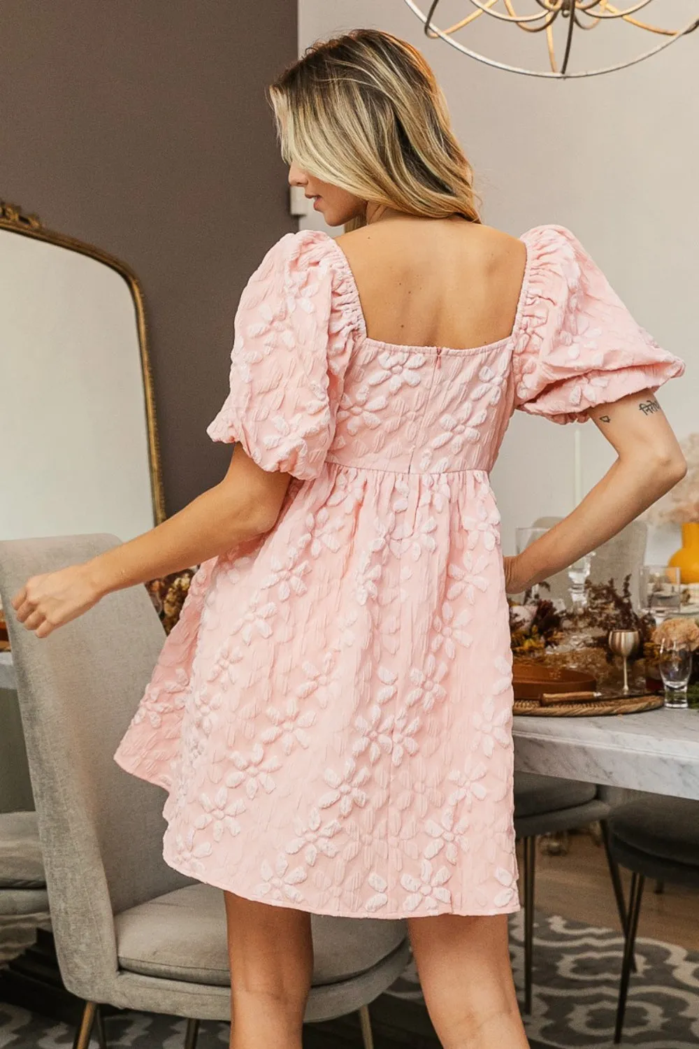 BiBi Blush Floral Puffy Sleeve Dress