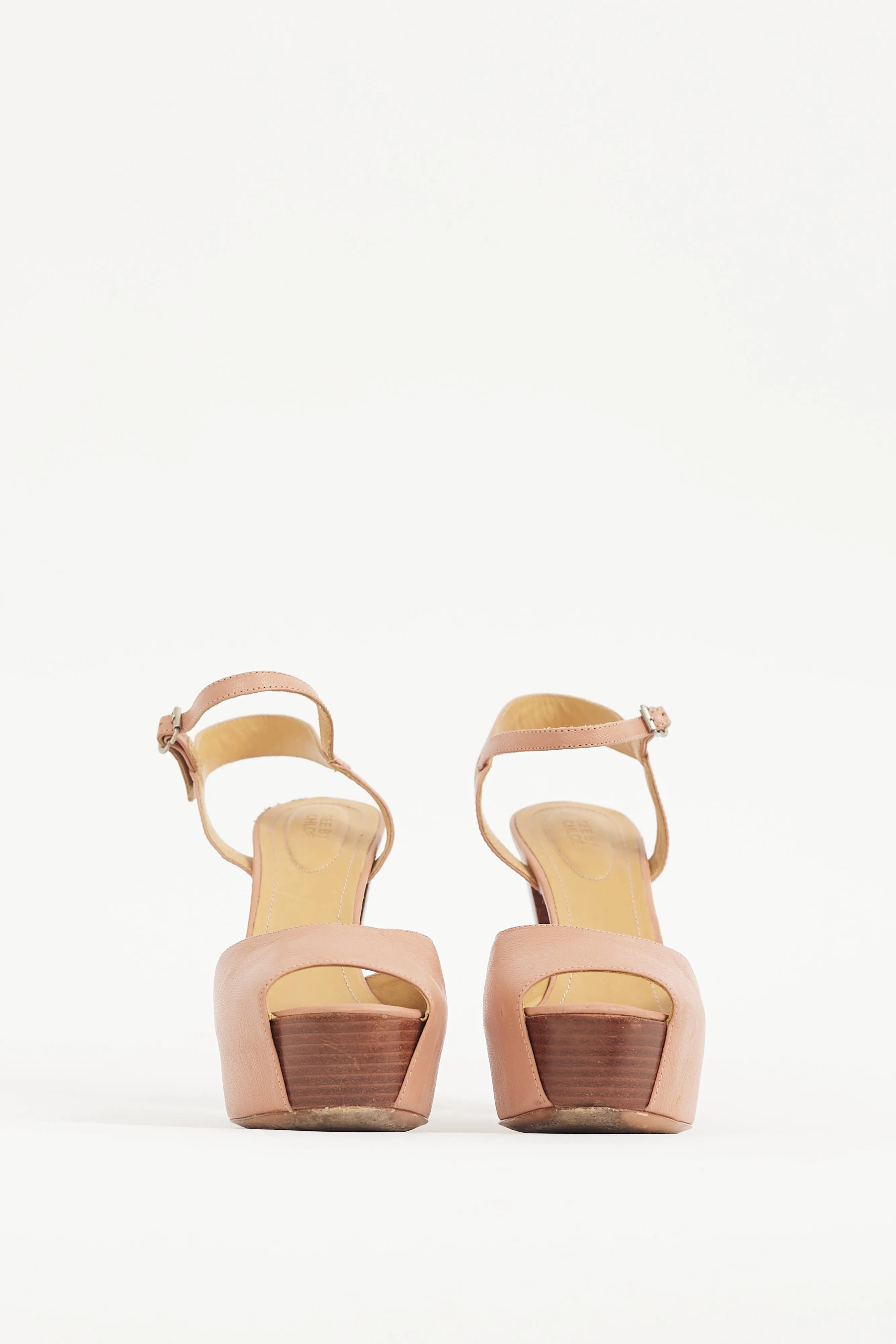 Black & Brown Leather & Wood Platform Heel