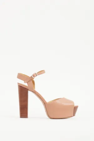 Black & Brown Leather & Wood Platform Heel