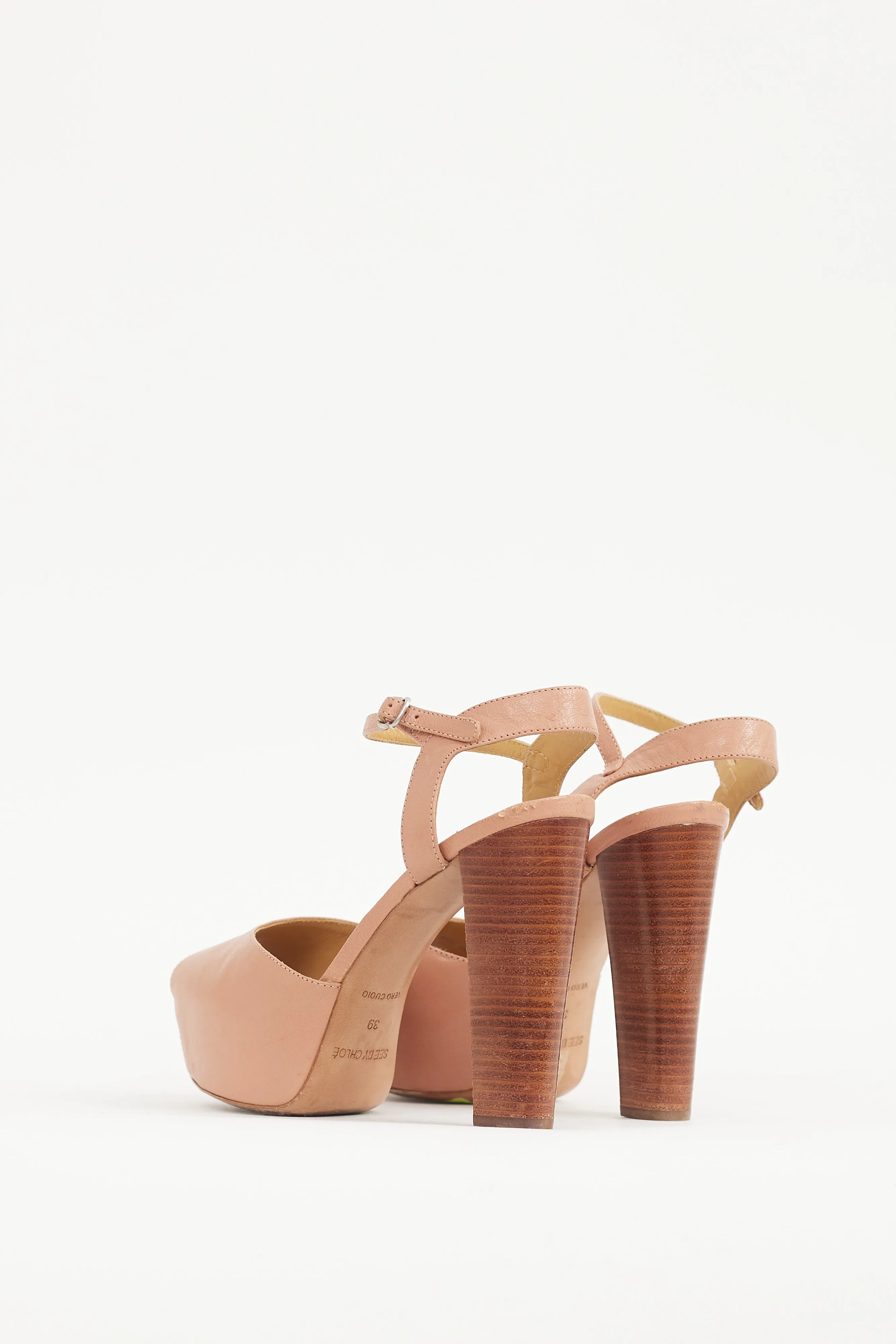 Black & Brown Leather & Wood Platform Heel