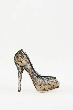 Black & Cream Lace Platform Pump