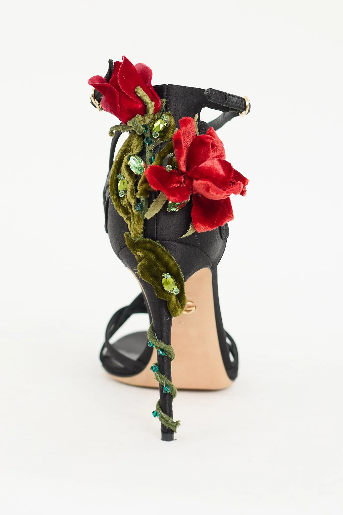 Black & Multicolour Strappy Flower Applique Heel