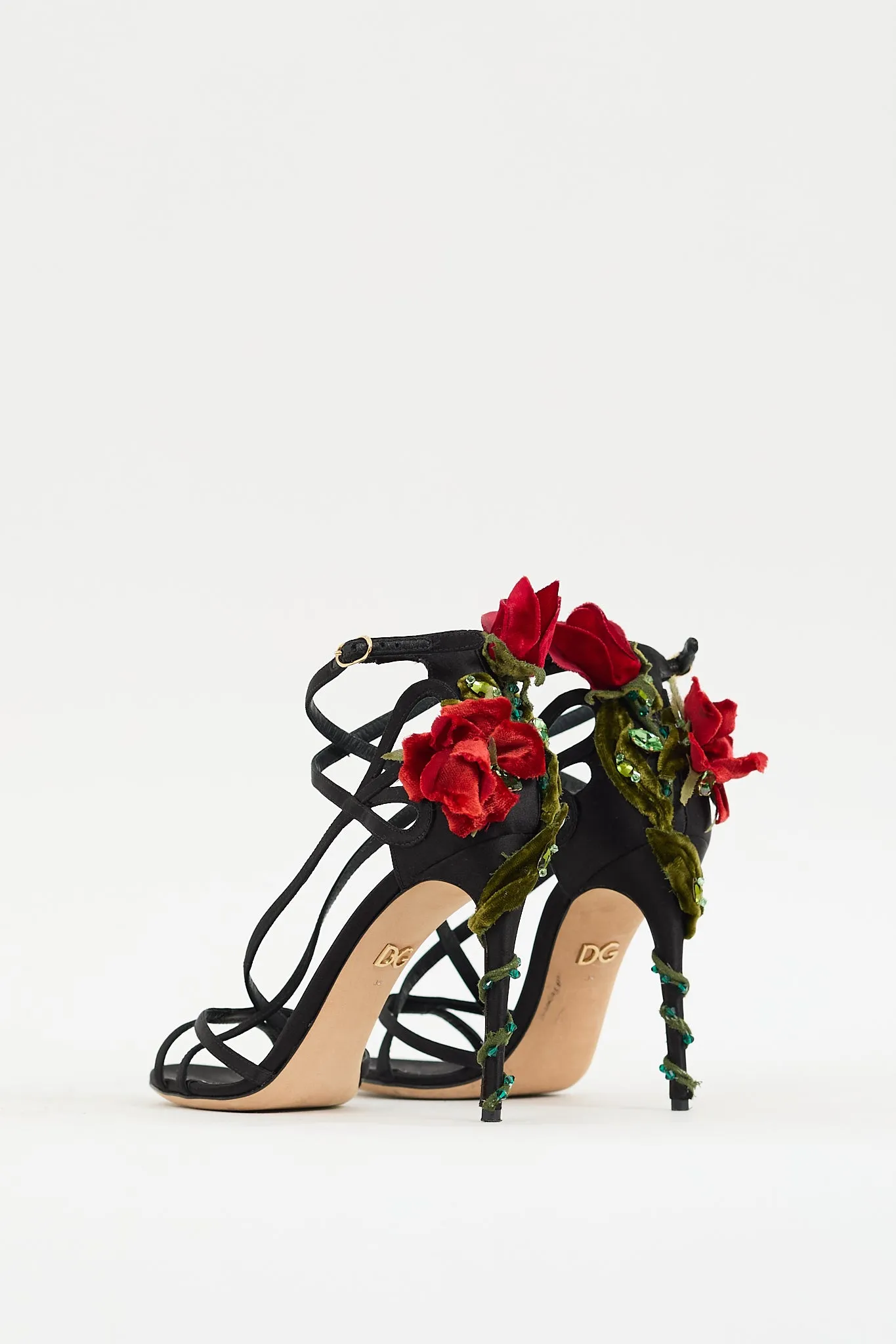 Black & Multicolour Strappy Flower Applique Heel