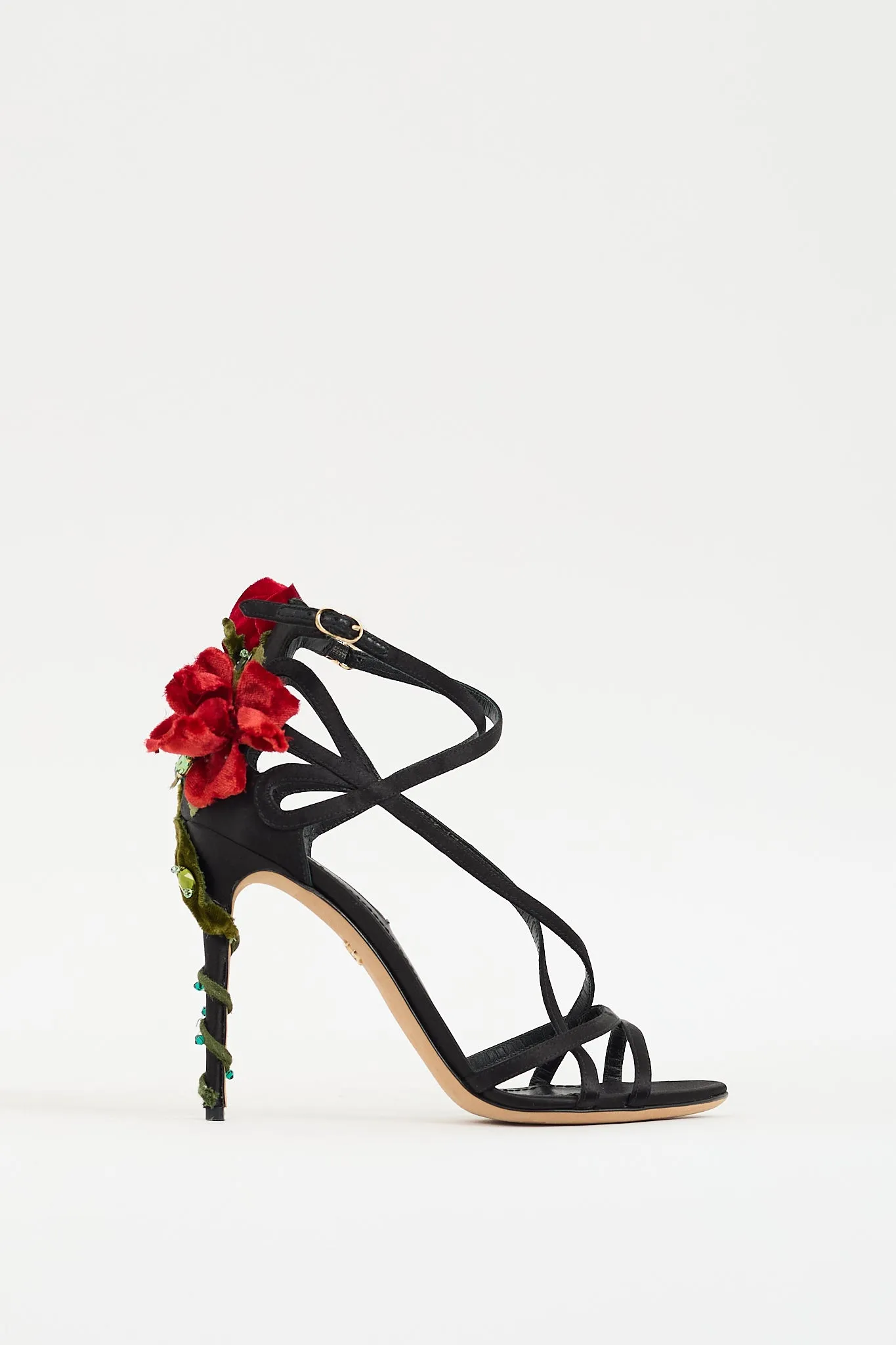 Black & Multicolour Strappy Flower Applique Heel