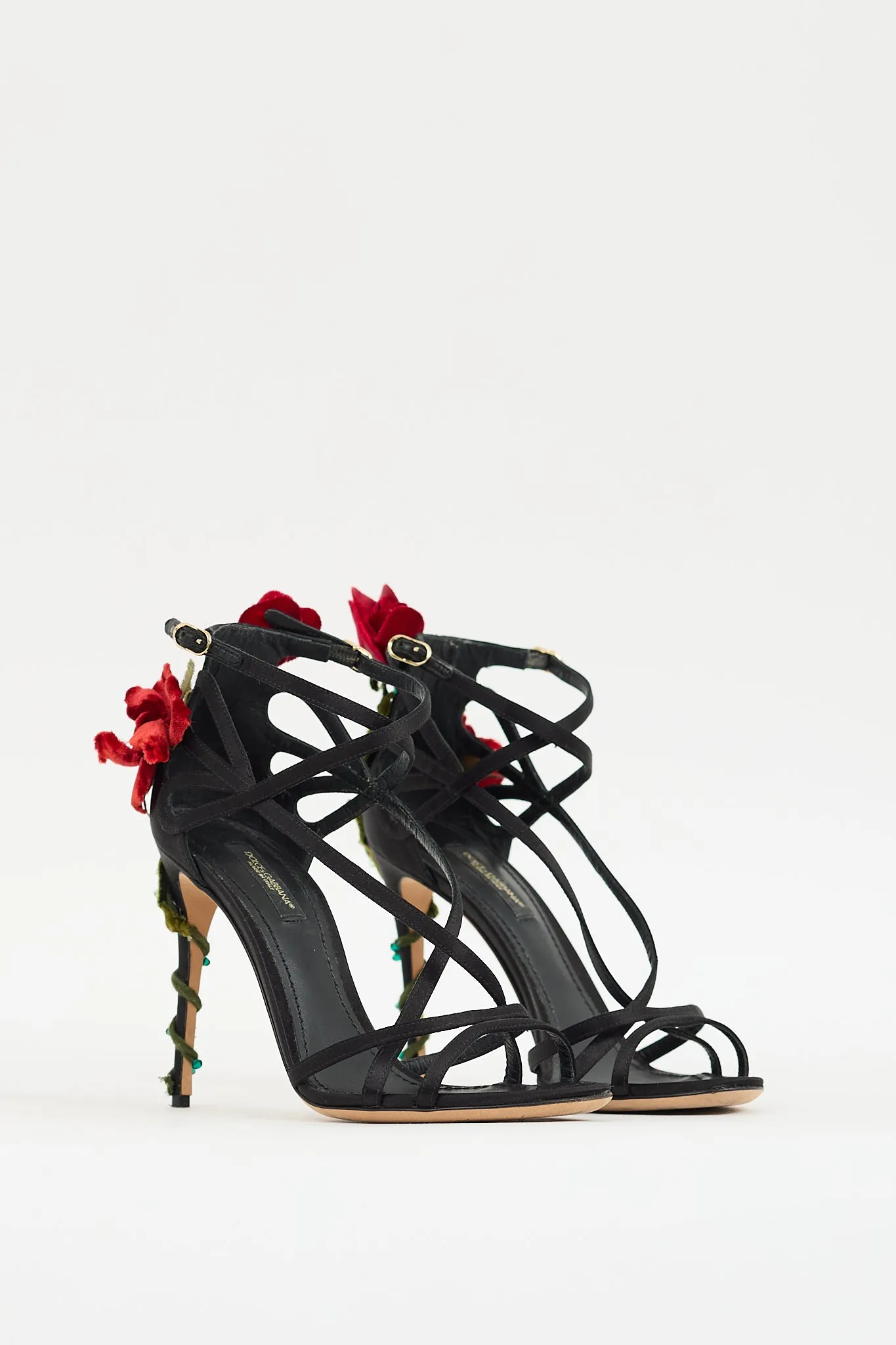 Black & Multicolour Strappy Flower Applique Heel
