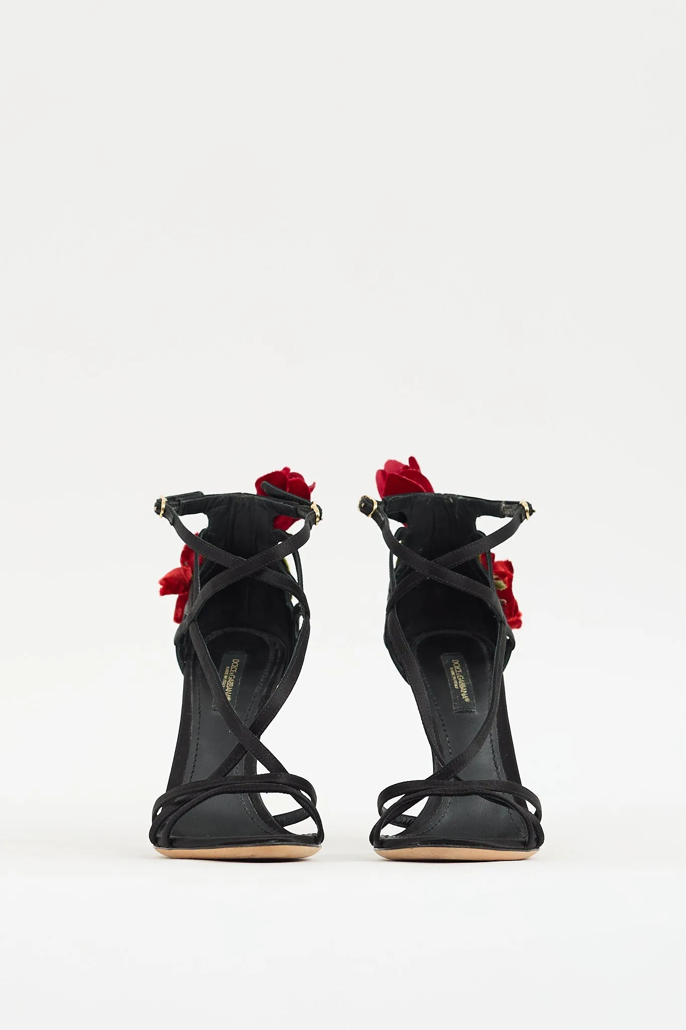Black & Multicolour Strappy Flower Applique Heel