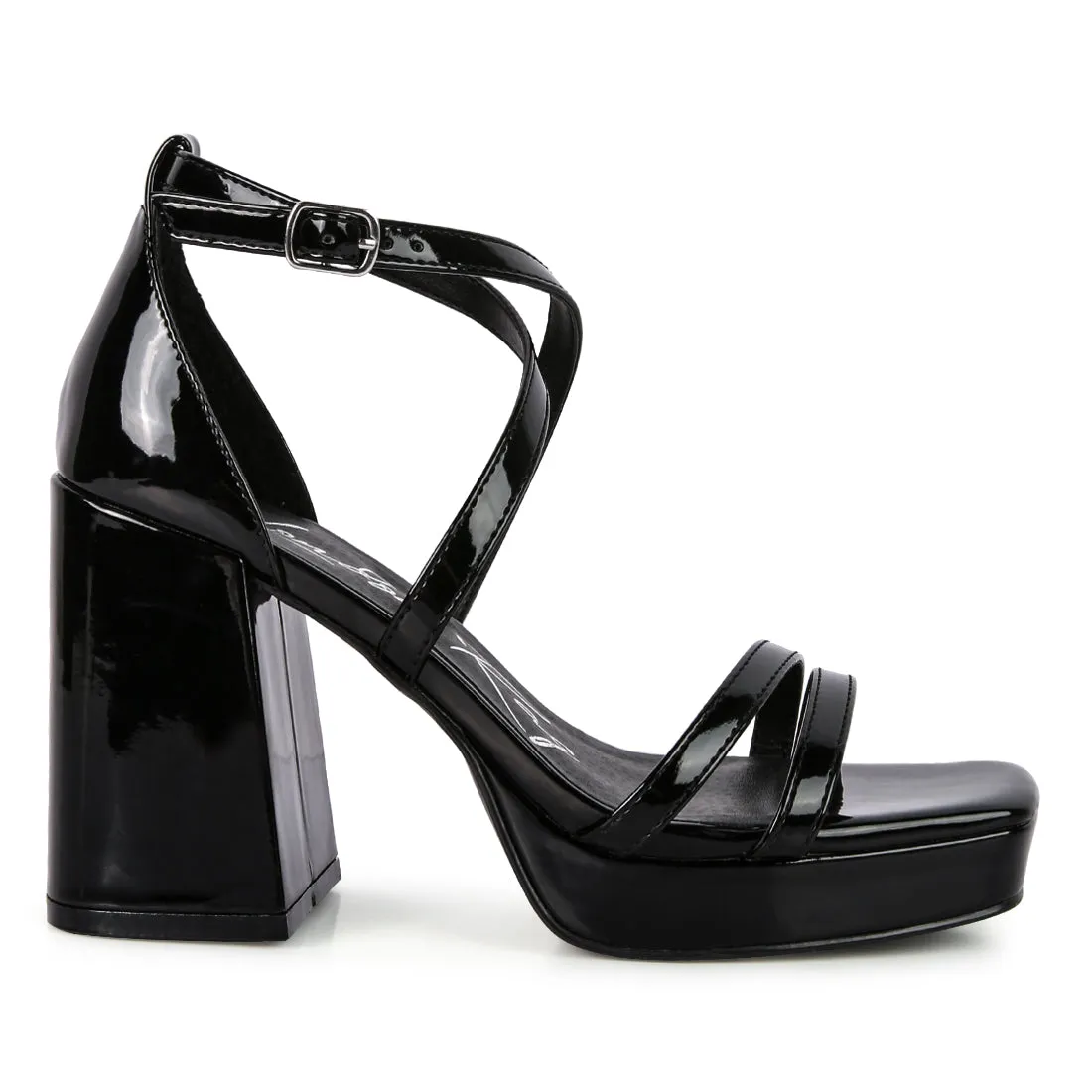 Black Block Heeled Platform Sandals