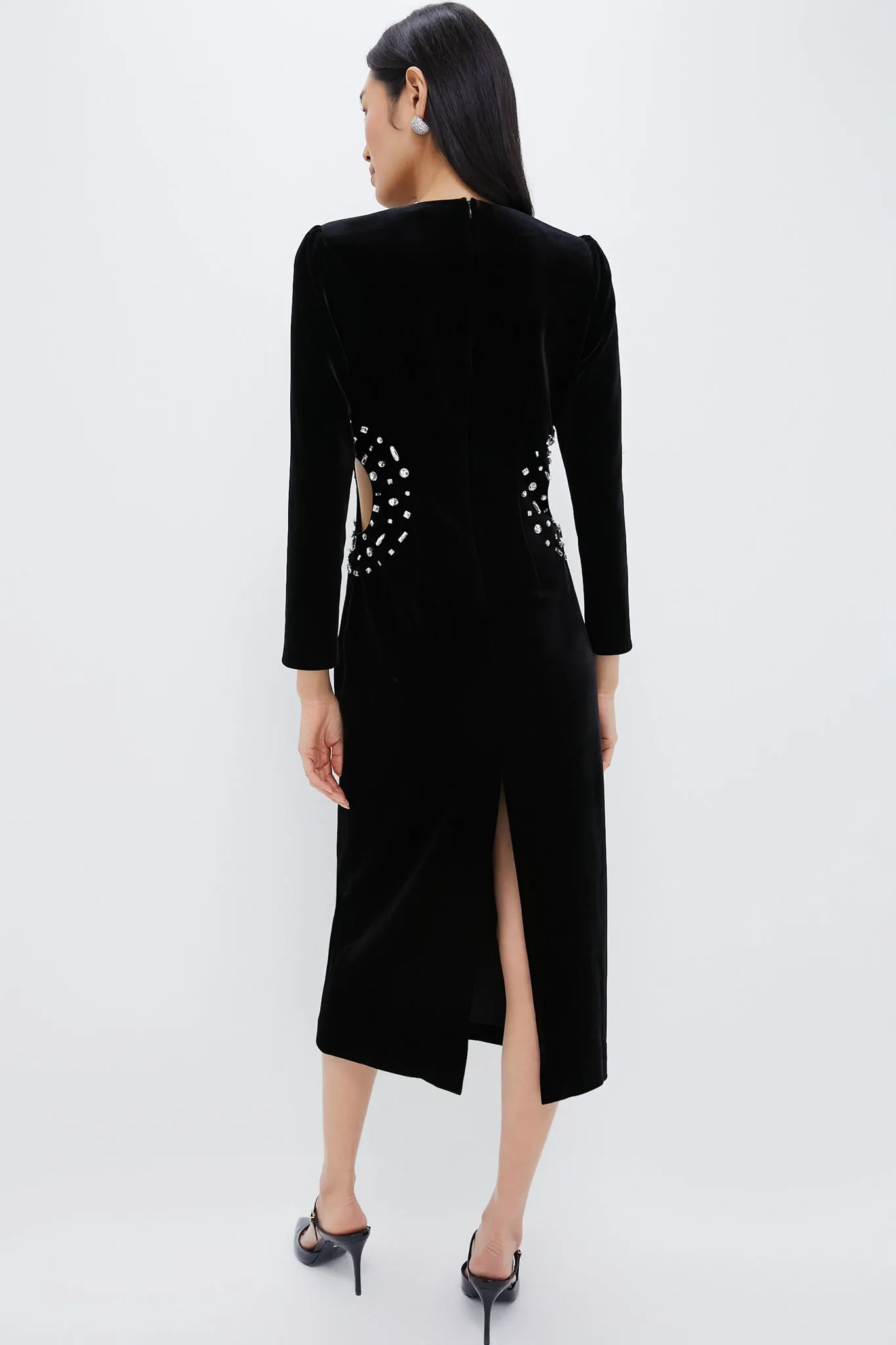 Black Embellished Velvet Jules Midi Dress