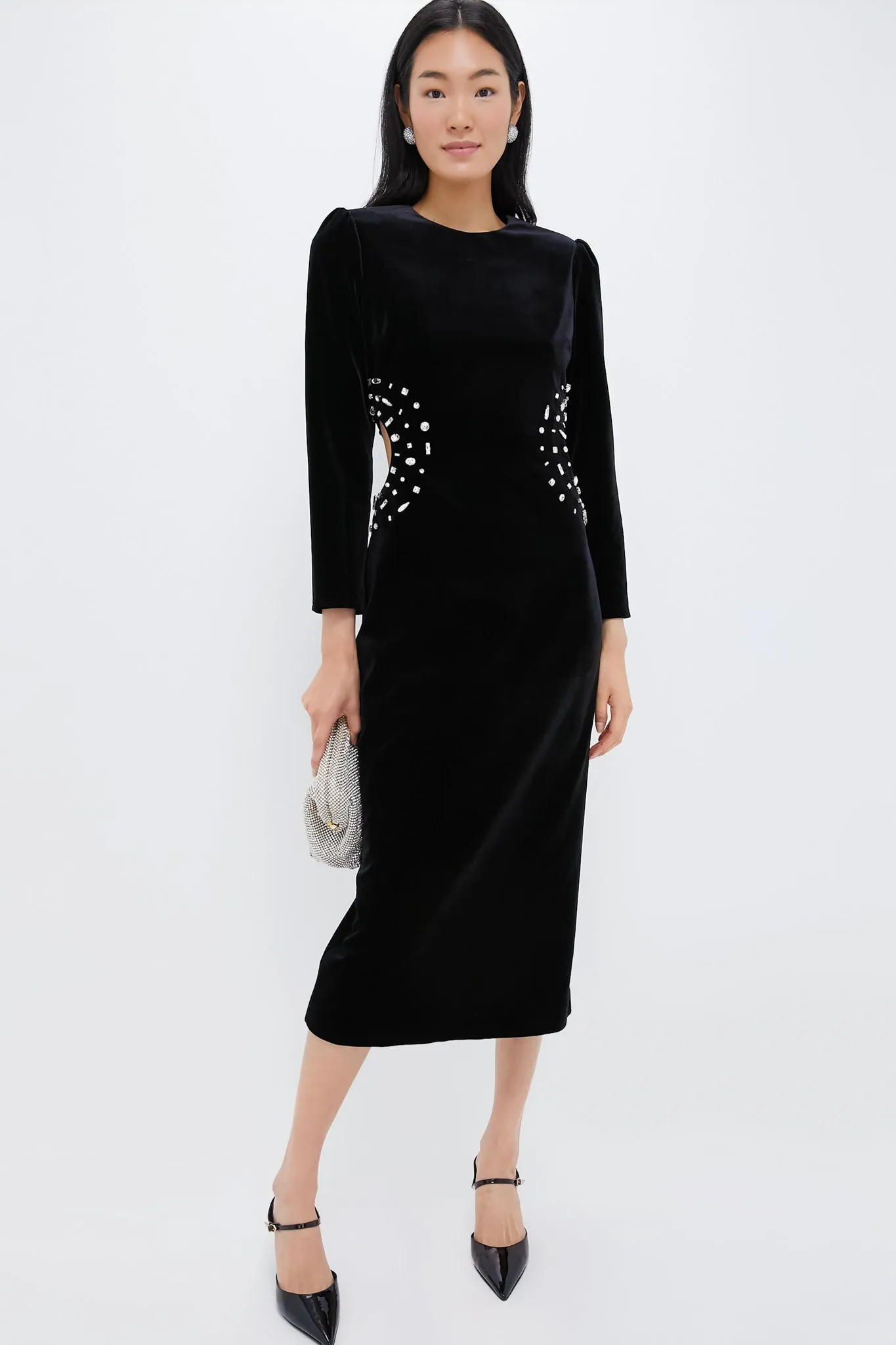 Black Embellished Velvet Jules Midi Dress
