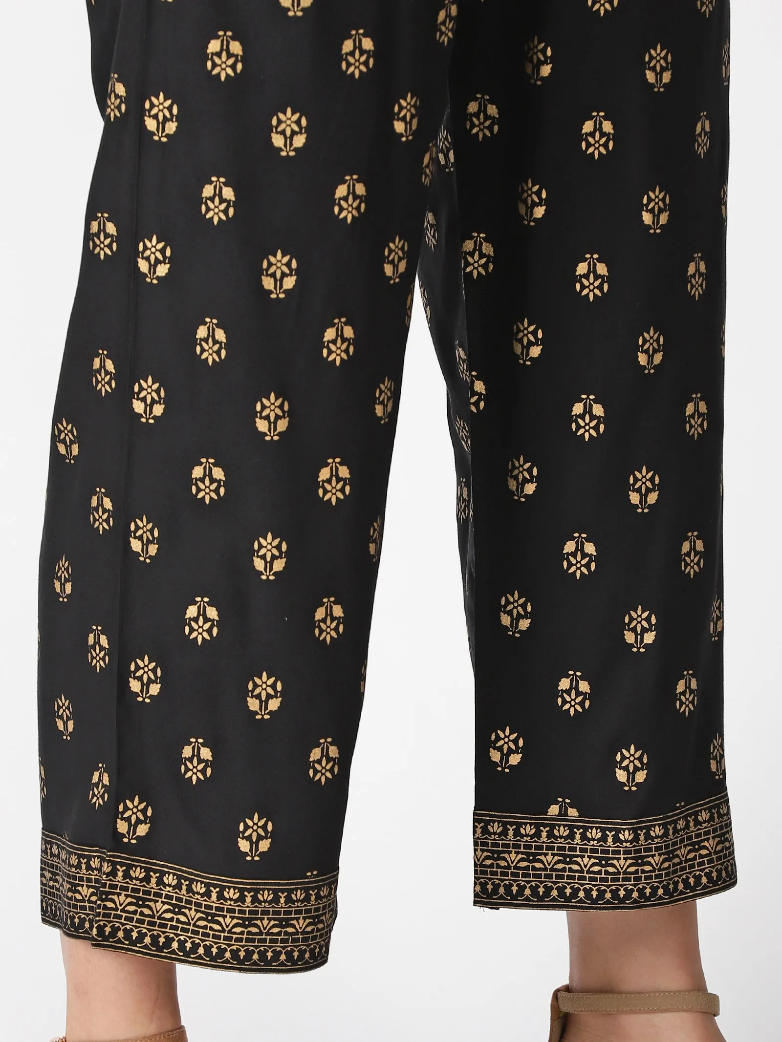 Black Ethnic Motifs Gold Printed Palazzos