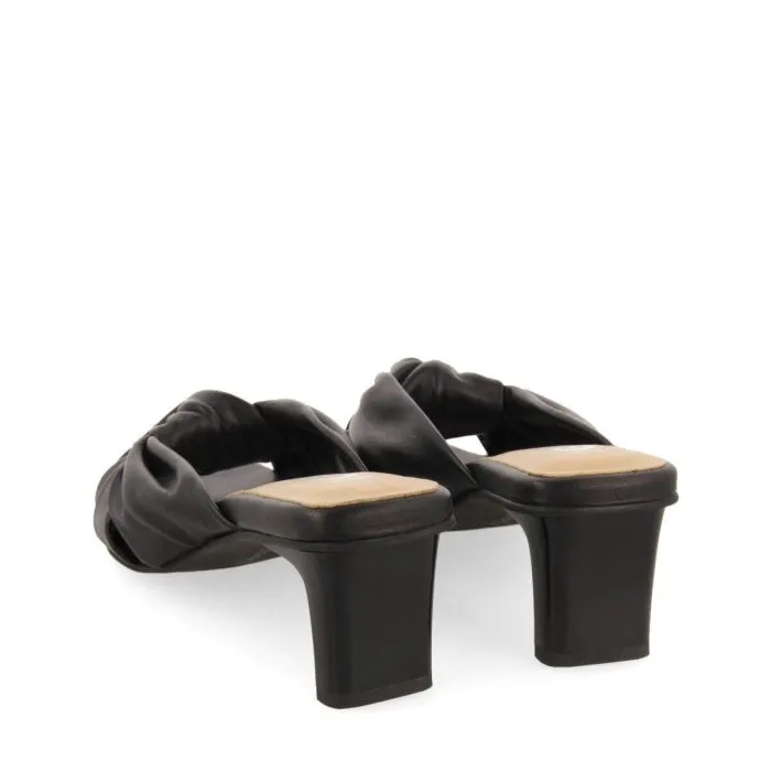 Black knot leather mules