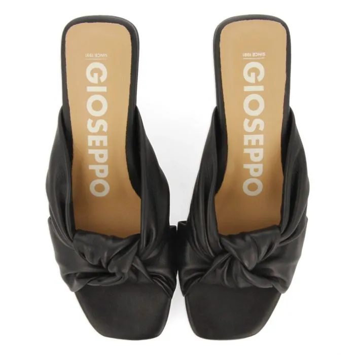 Black knot leather mules