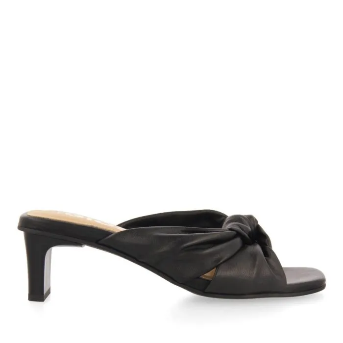 Black knot leather mules