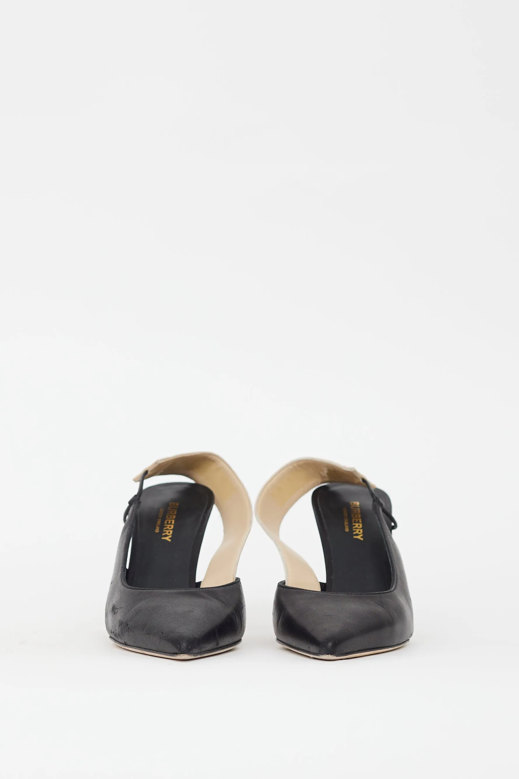 Black Leather Cream Slingback Maria Logo Pump