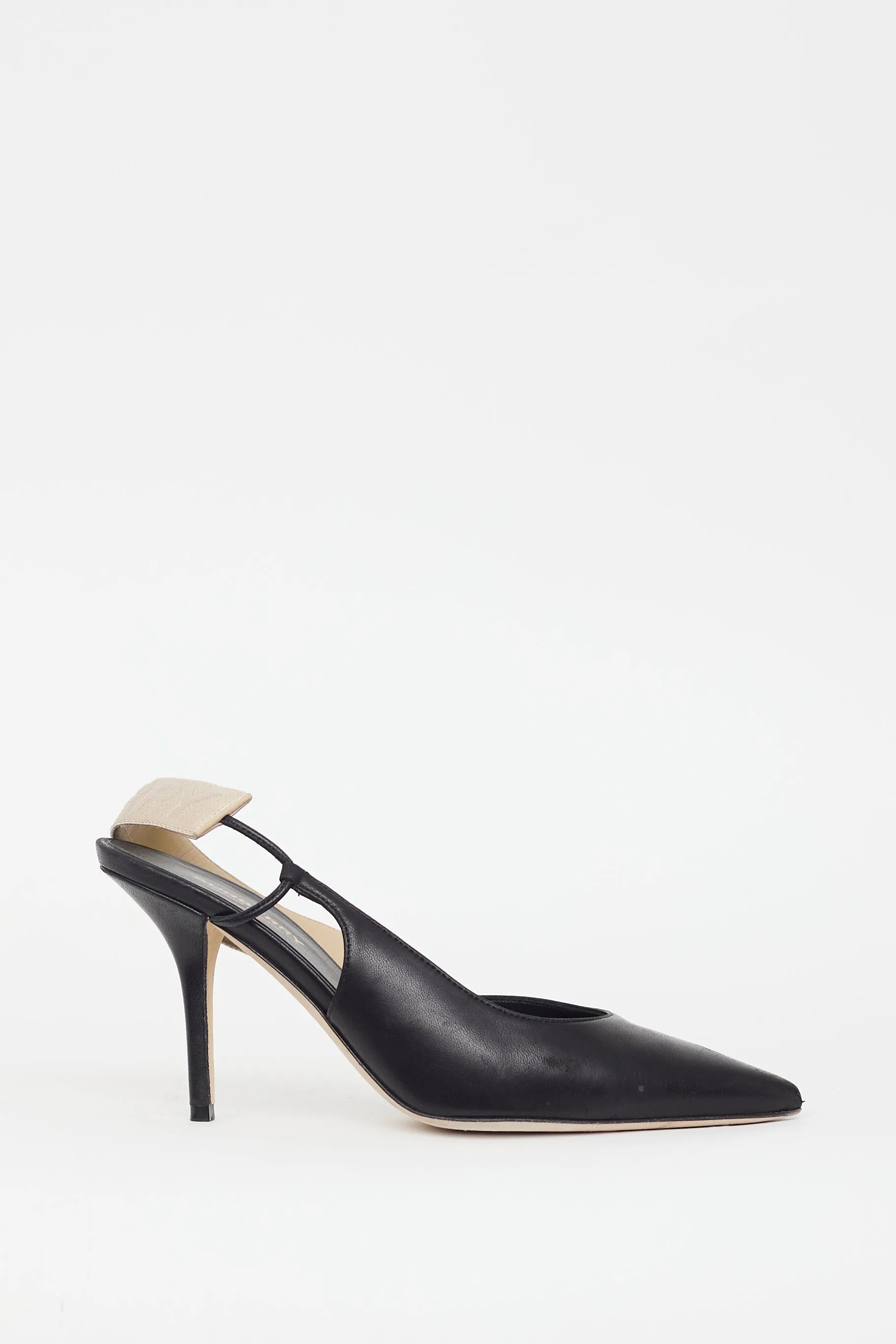 Black Leather Cream Slingback Maria Logo Pump