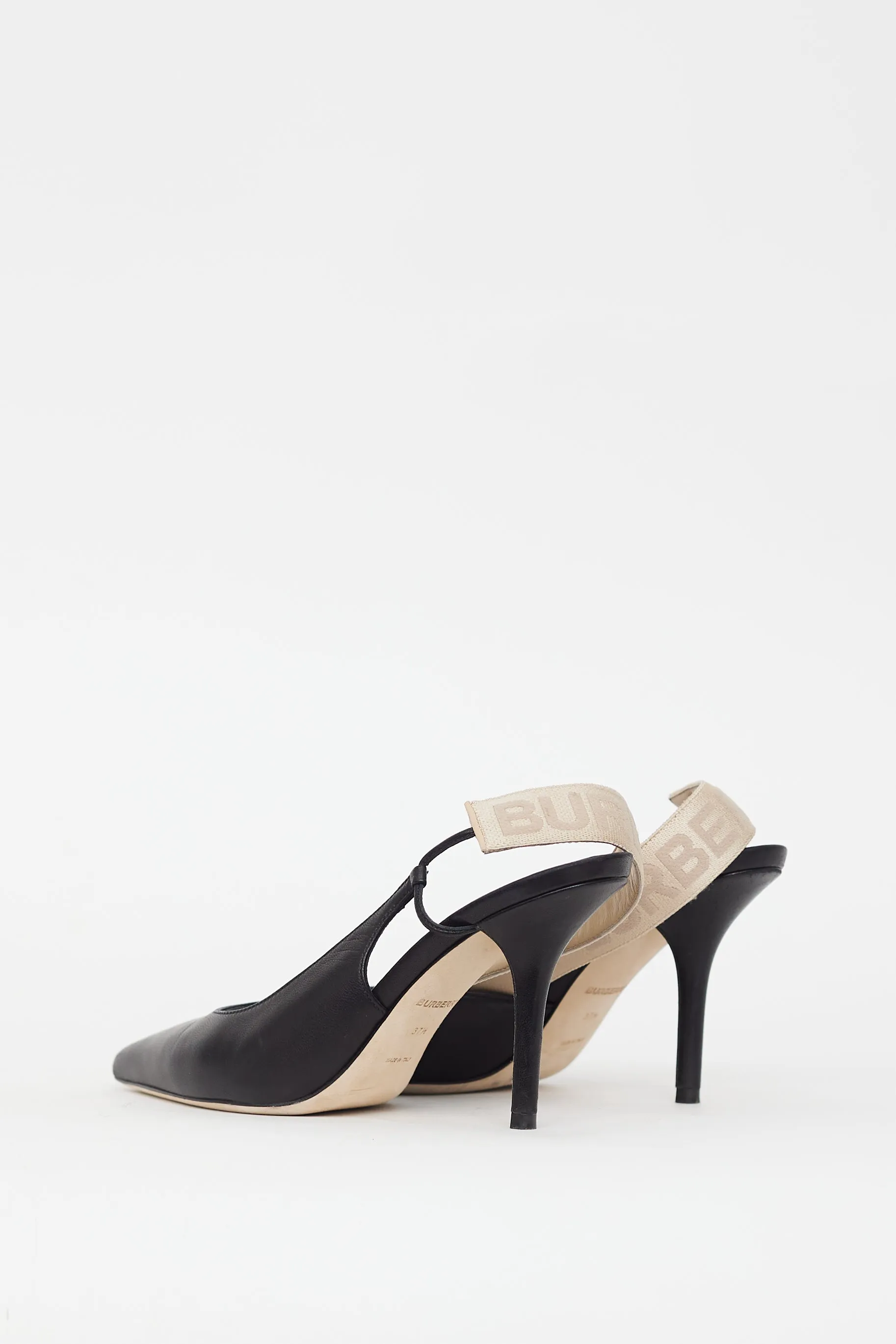 Black Leather Cream Slingback Maria Logo Pump