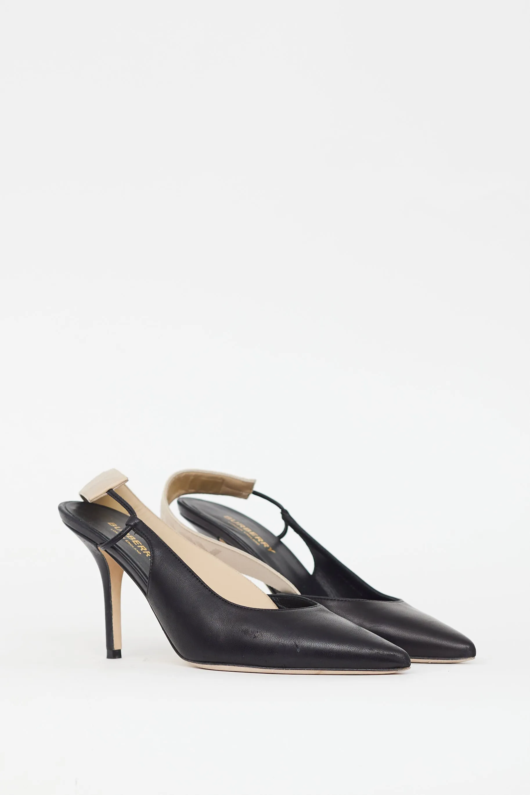 Black Leather Cream Slingback Maria Logo Pump