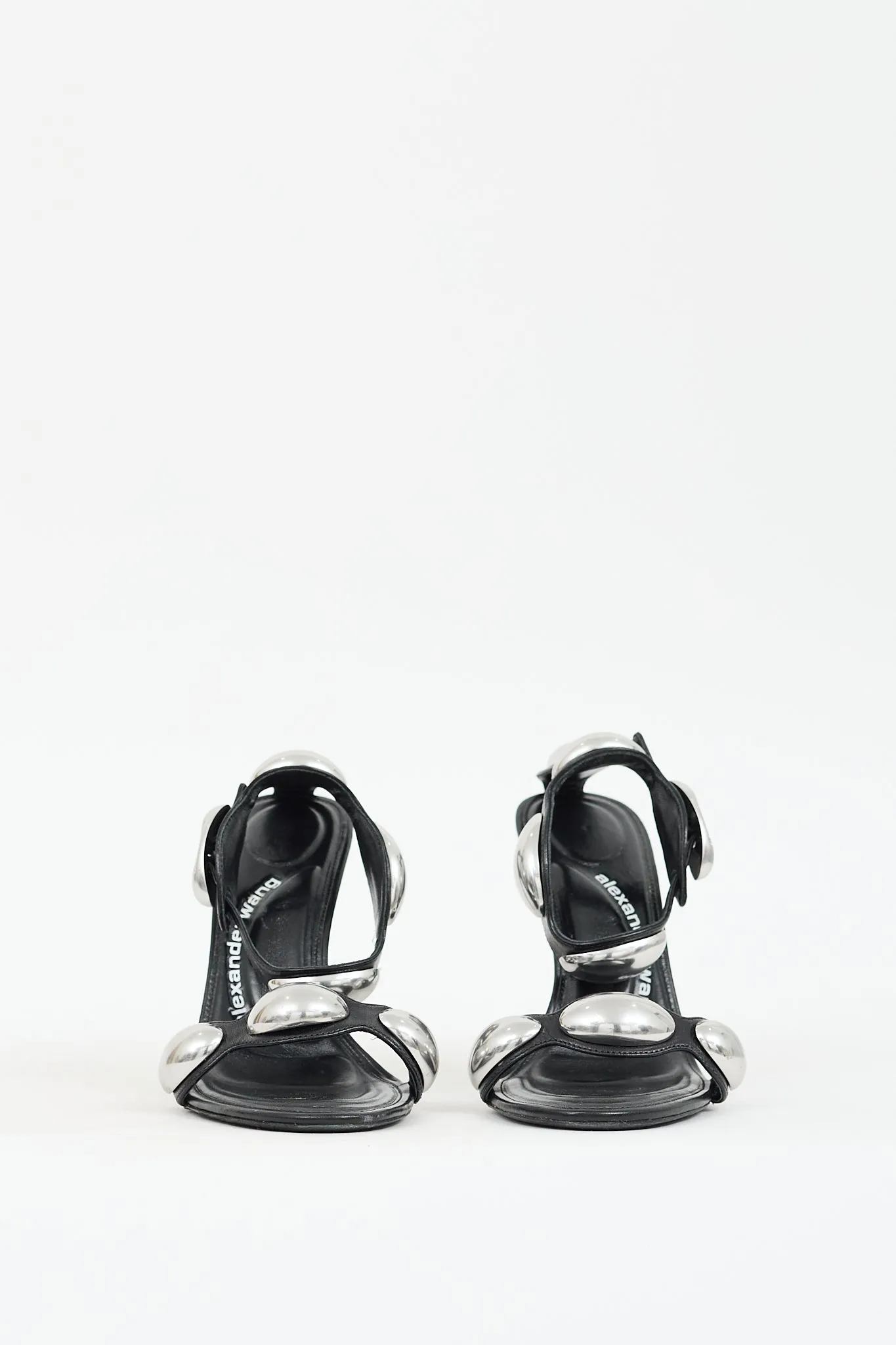 Black Leather Dome Embellished Heel