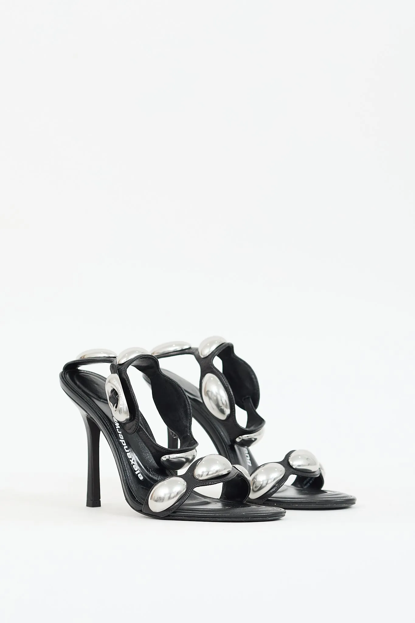 Black Leather Dome Embellished Heel