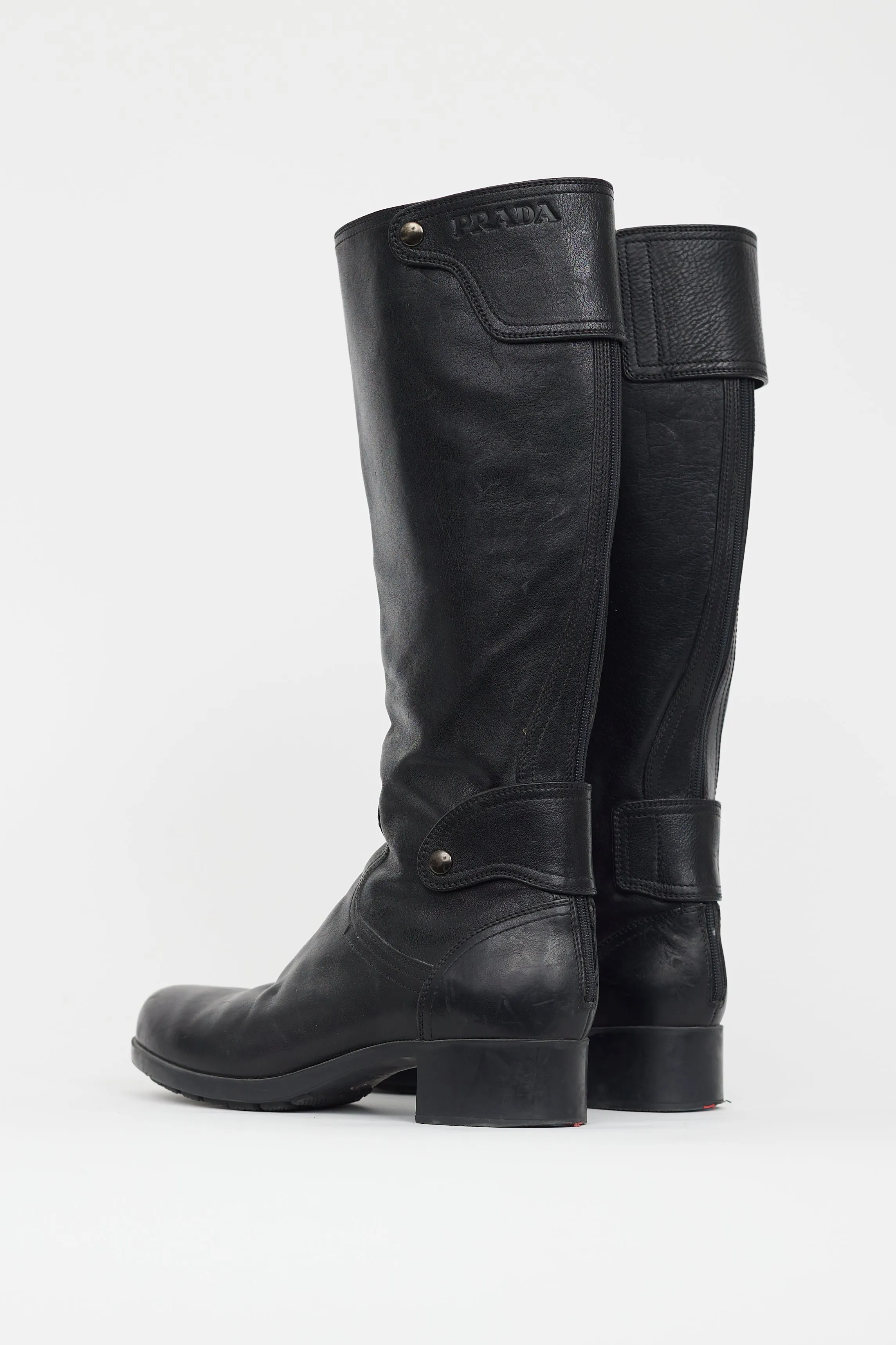 Black Leather Logo Flap Boot