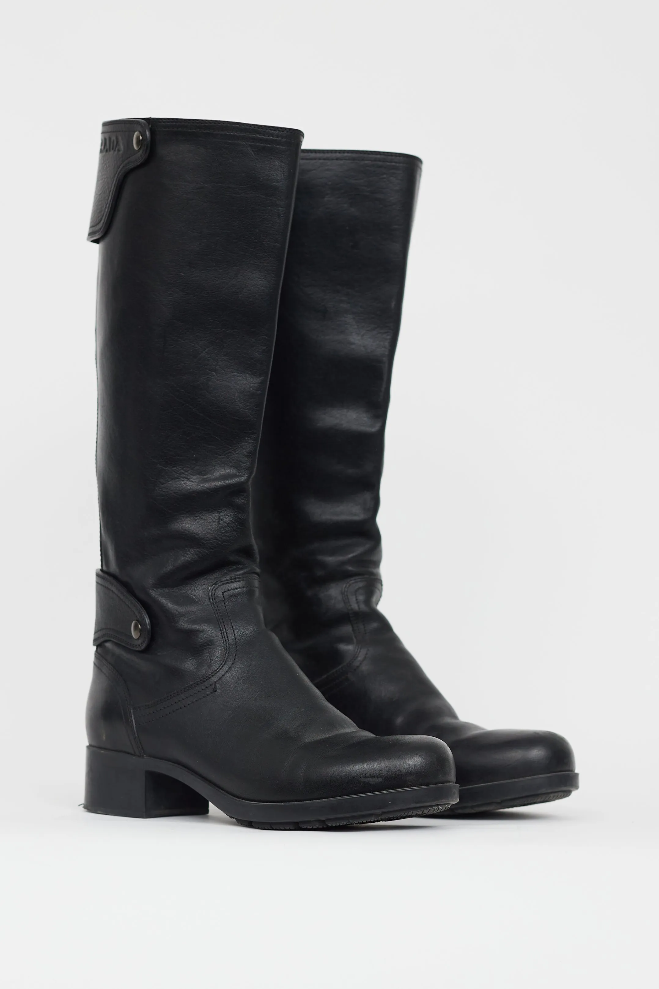 Black Leather Logo Flap Boot