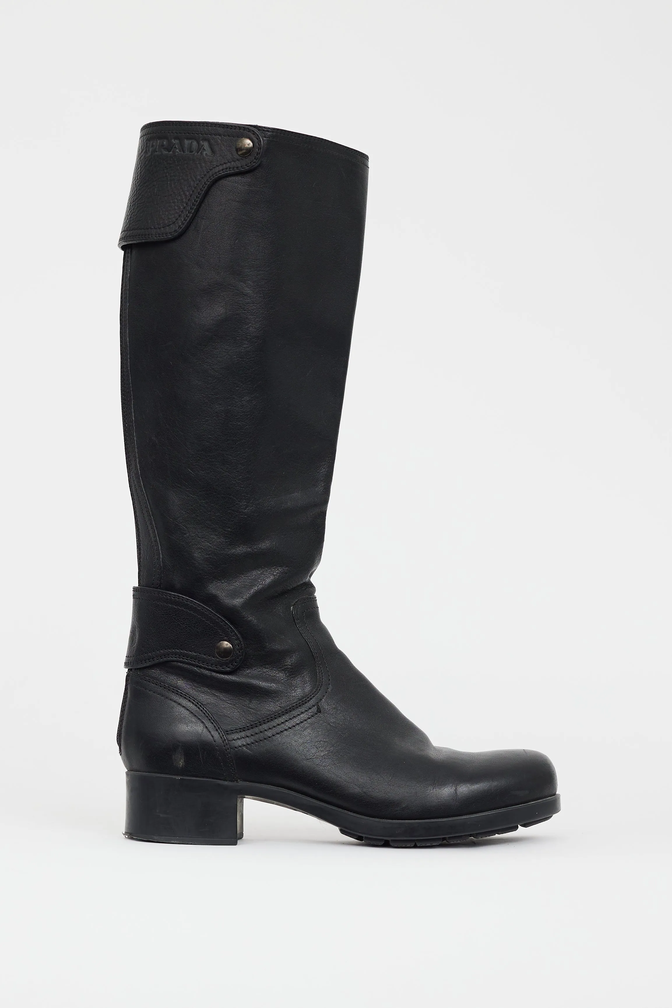 Black Leather Logo Flap Boot