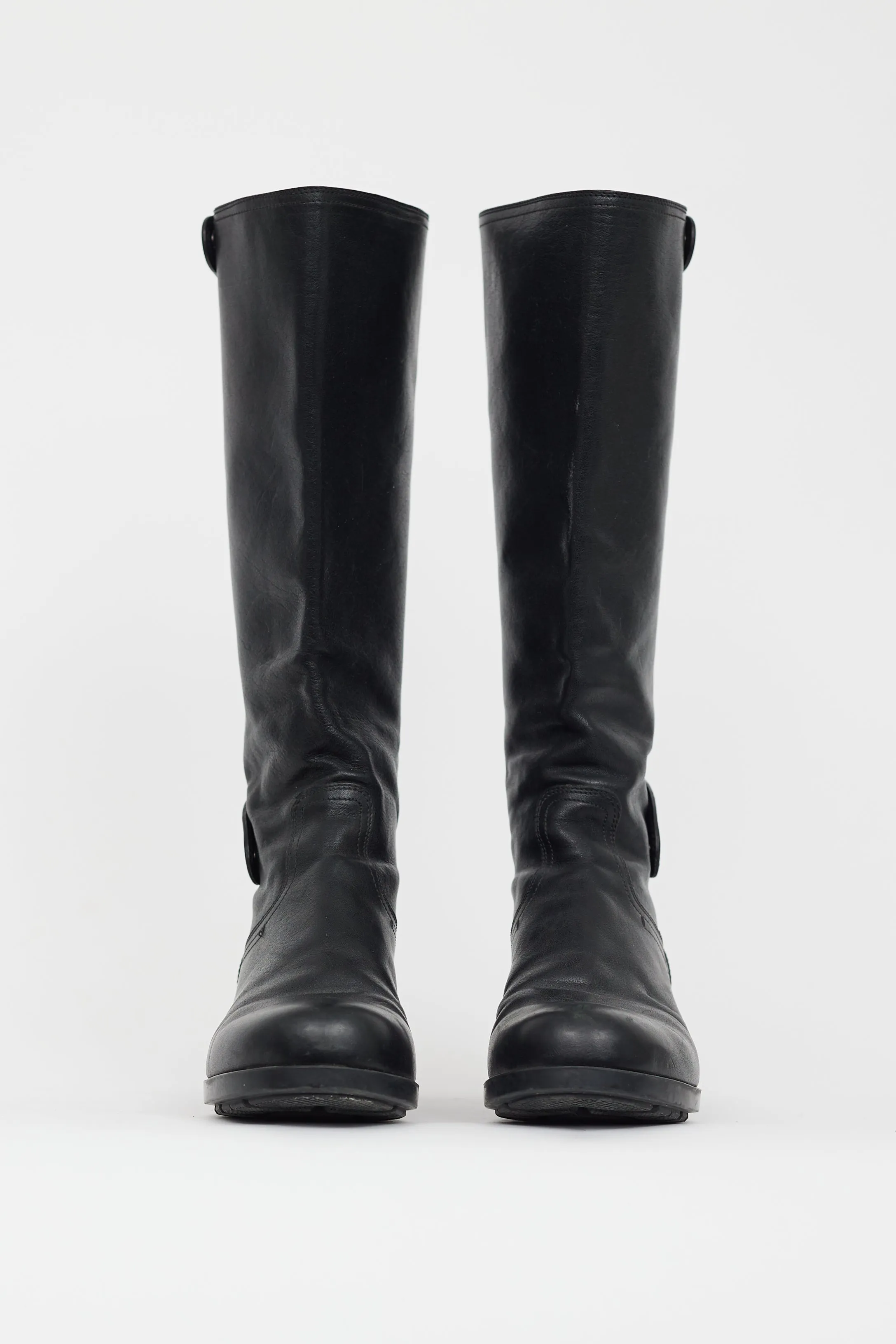 Black Leather Logo Flap Boot