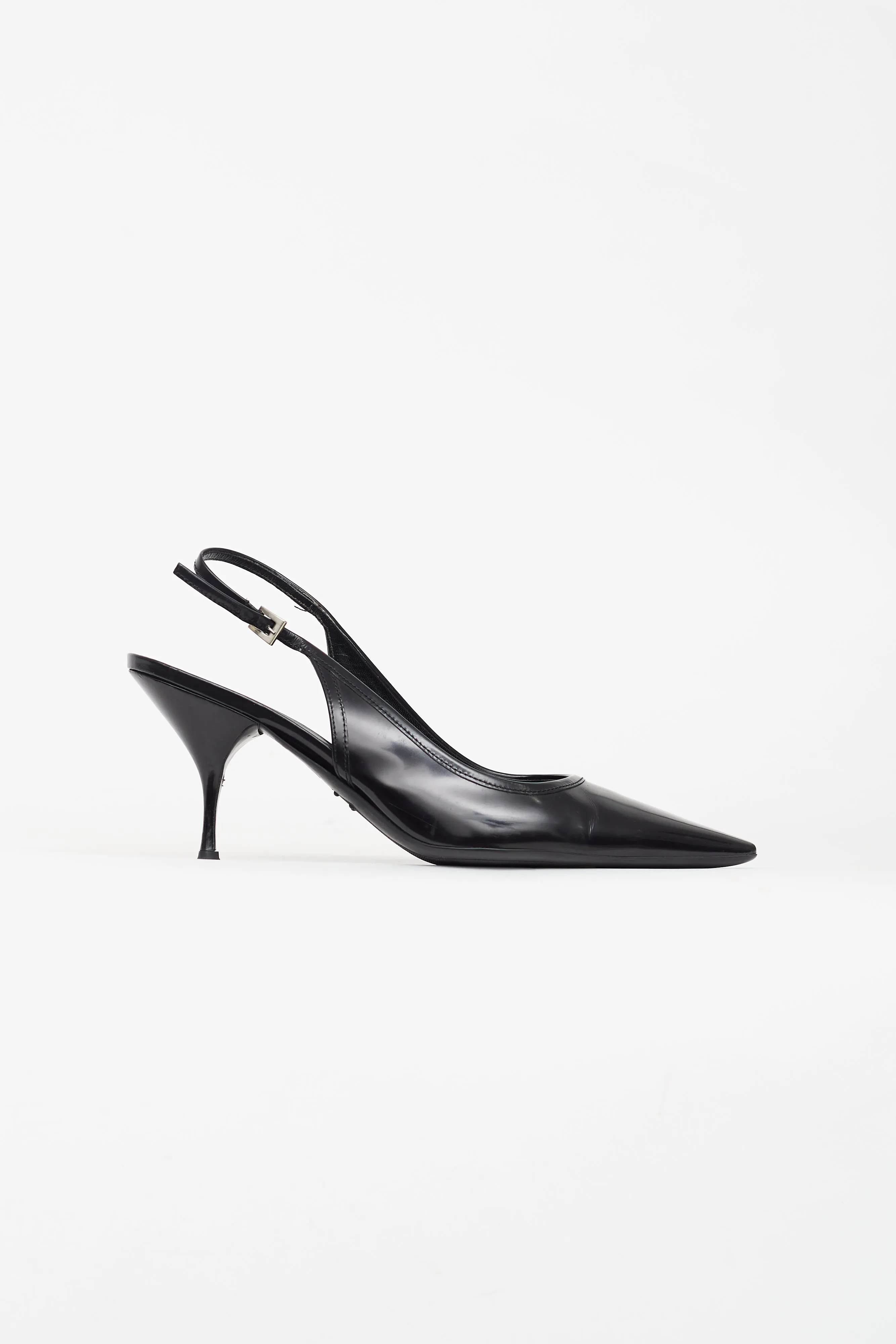 Black Leather Slingback Pump
