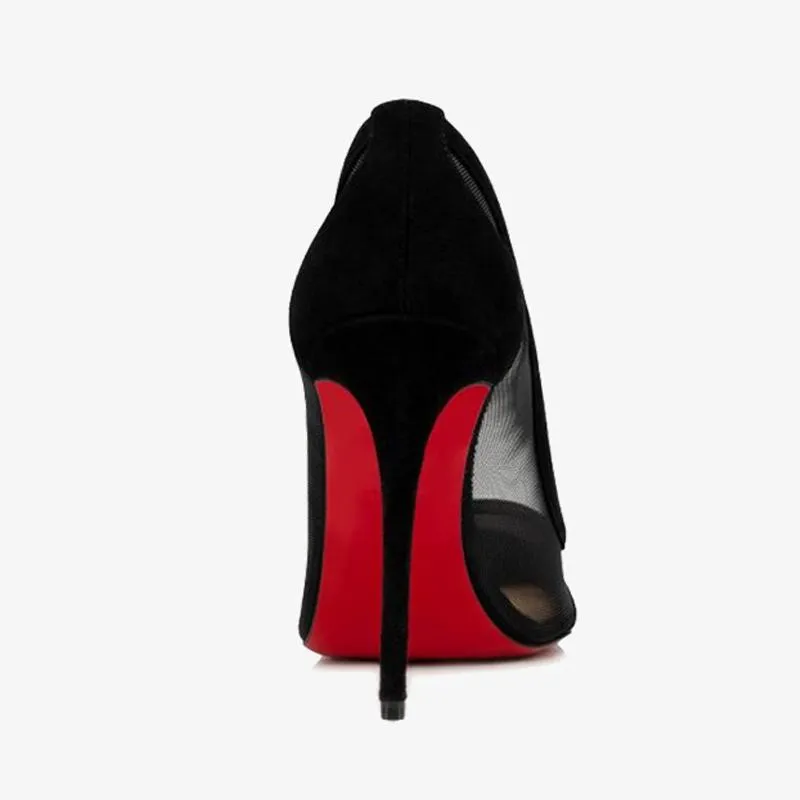 Black Mesh Stiletto with suede Trim