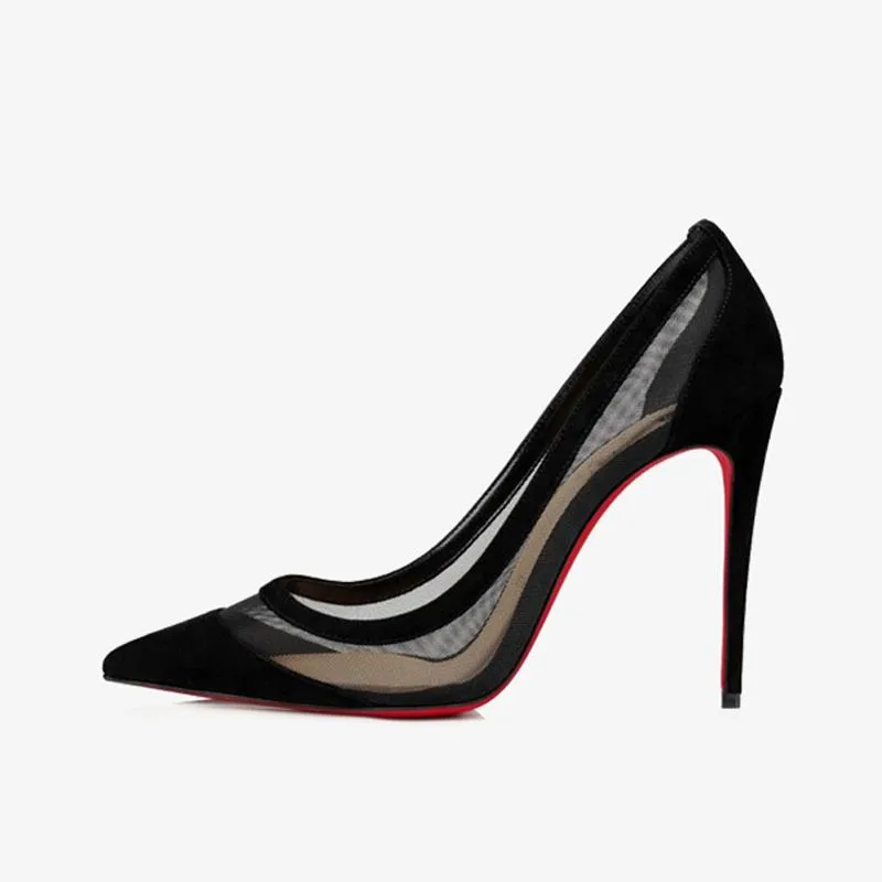 Black Mesh Stiletto with suede Trim